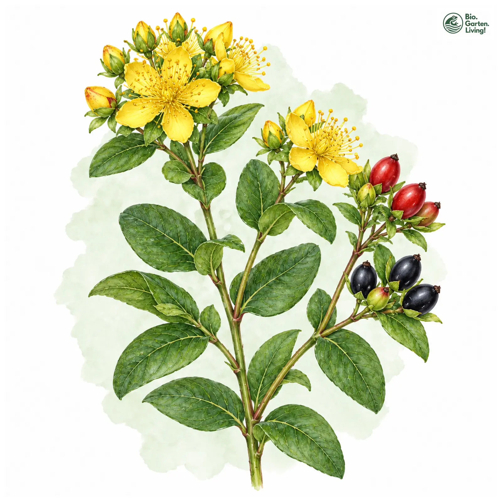 Aquarellzeichnung: Blut-Johanniskraut (Hypericum androsaemum)