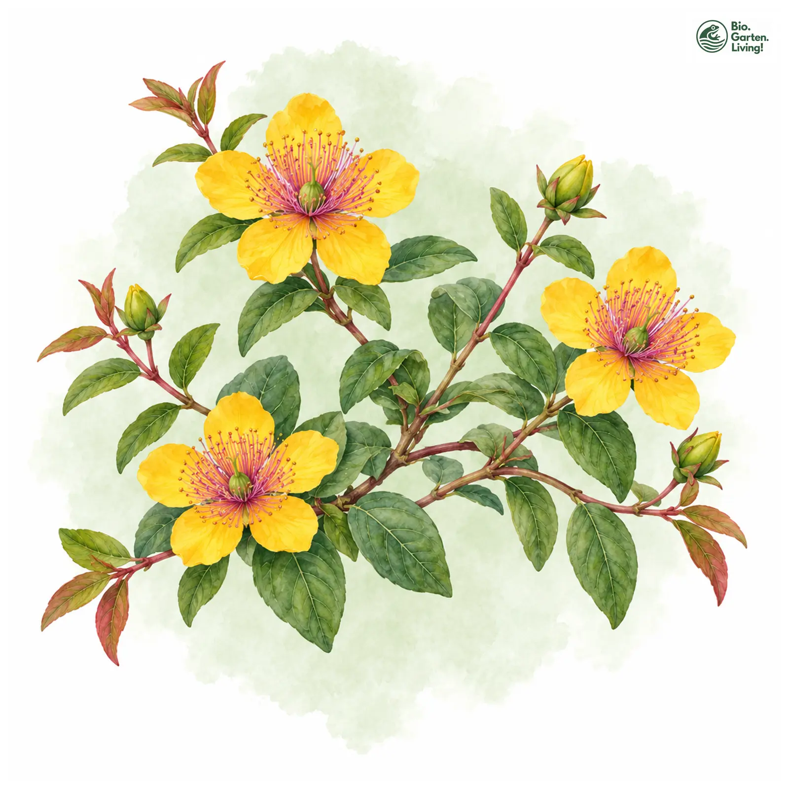 Aquarellzeichnung: Hohes Johanniskraut (Hypericum moserianum)