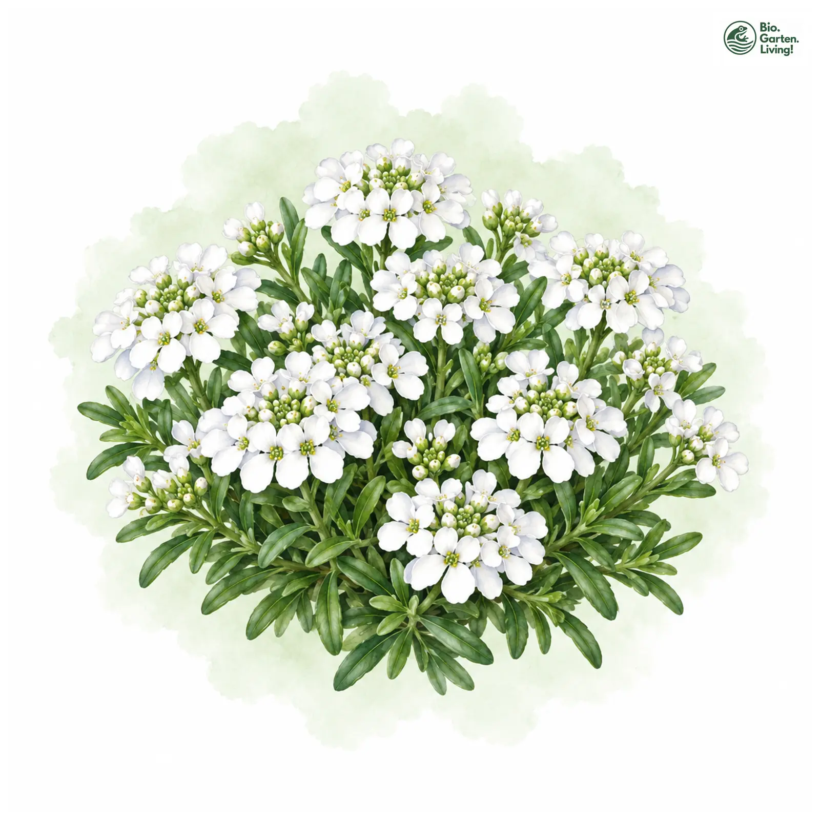 Aquarellzeichnung: Immergrüne Schleifenblume (Iberis sempervirens)
