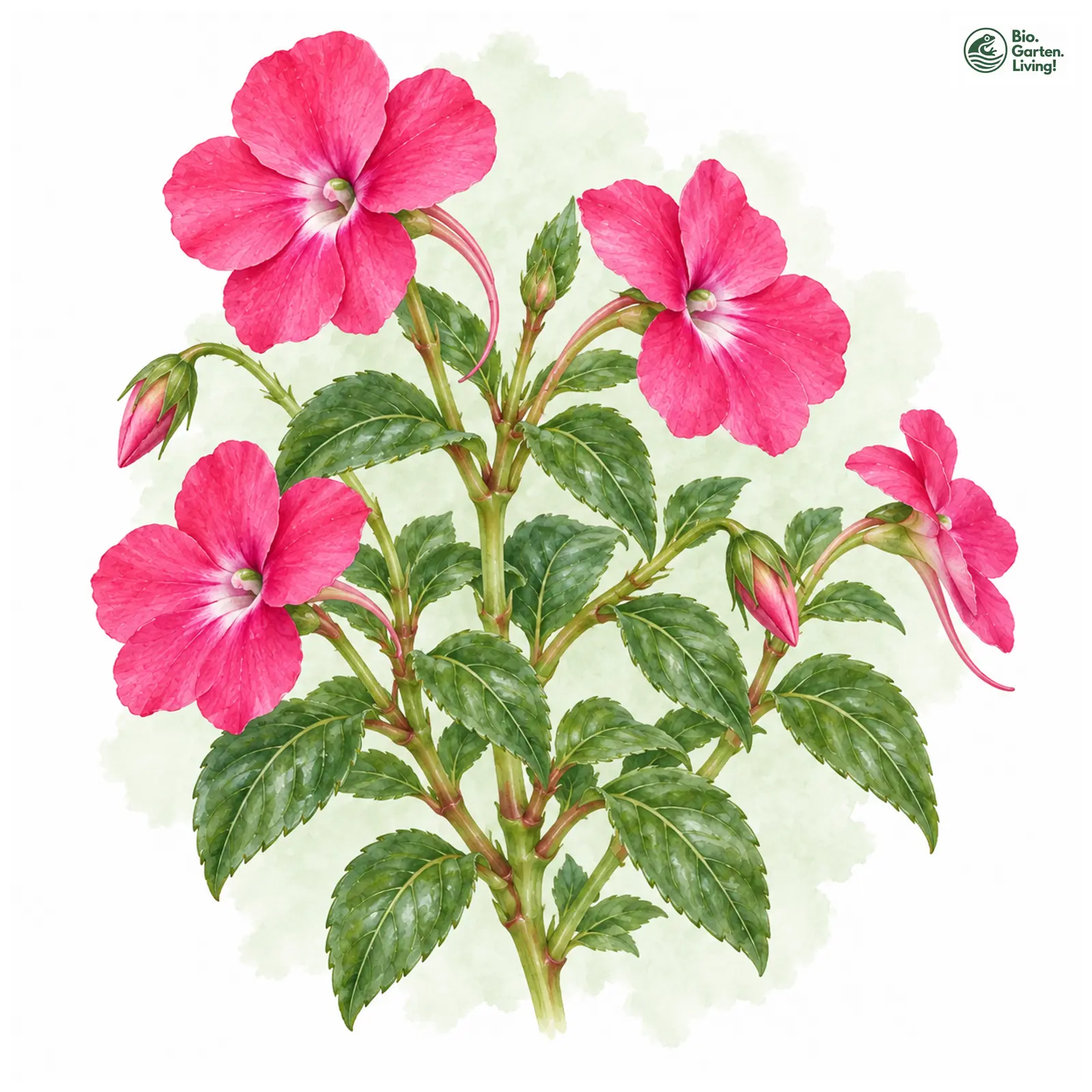 Aquarellzeichnung: Fleißiges Lieschen (Impatiens walleriana)