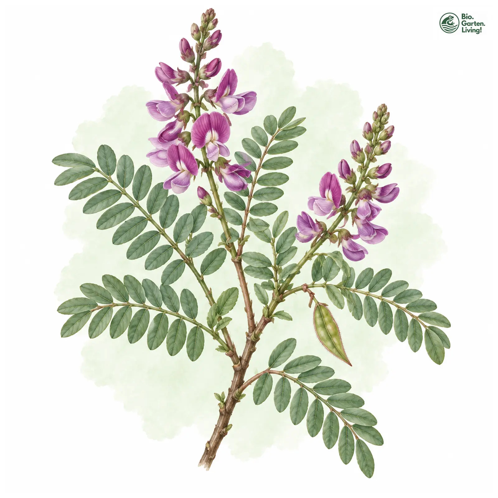 Aquarellzeichnung: Himalaja-Indigostrauch (Indigofera heterantha)