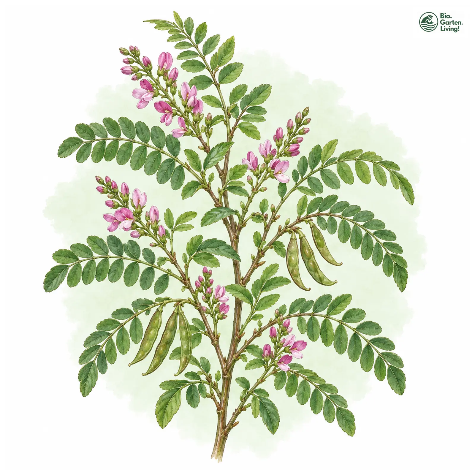 Aquarellzeichnung: Färber-Indigostrauch (Indigofera tinctoria)