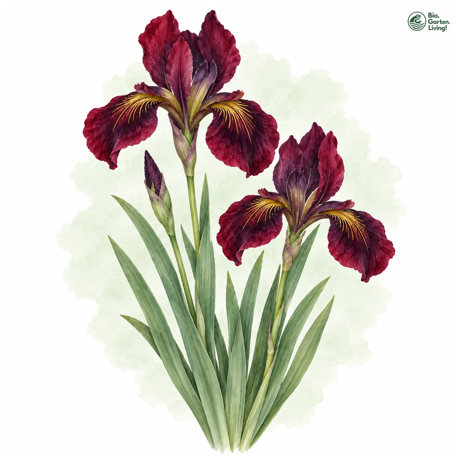 Aquarellzeichnung: Goldstreifen-Schwertlilie (Iris chrysographes)