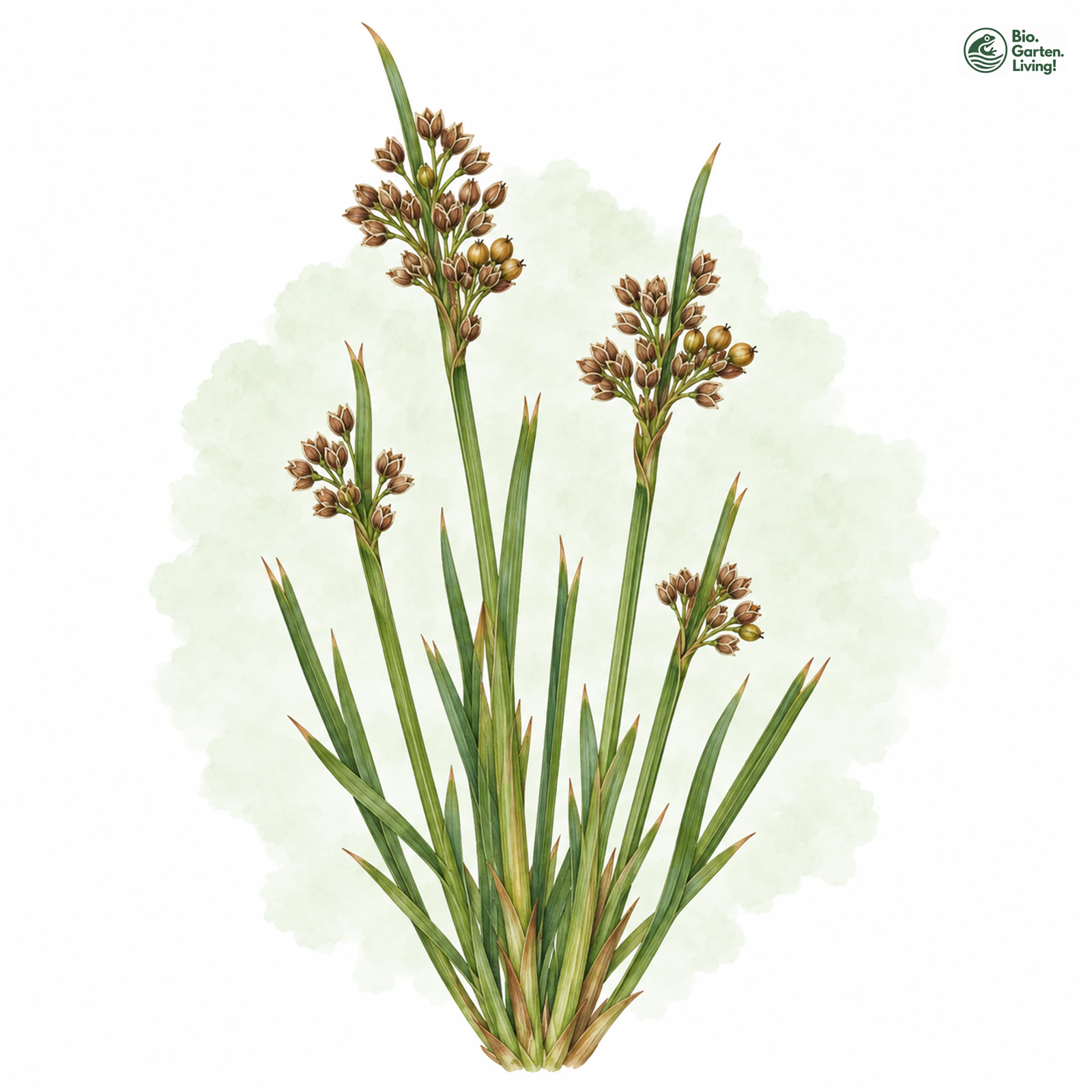 Aquarellzeichnung: Zusammengedrückte Binse (Juncus compressus)