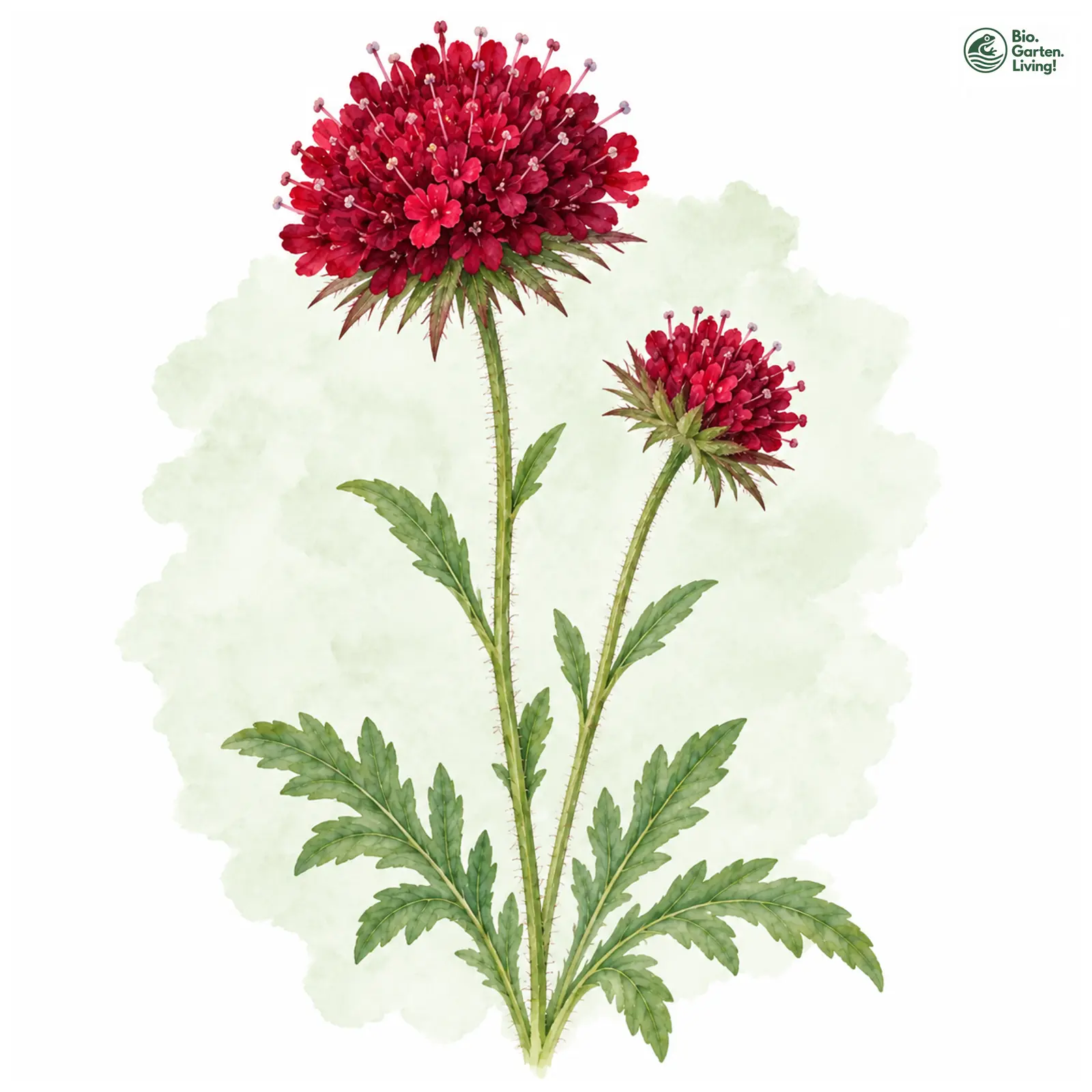 Aquarellzeichnung: Mazedonische Witwenblume (Knautia macedonica)