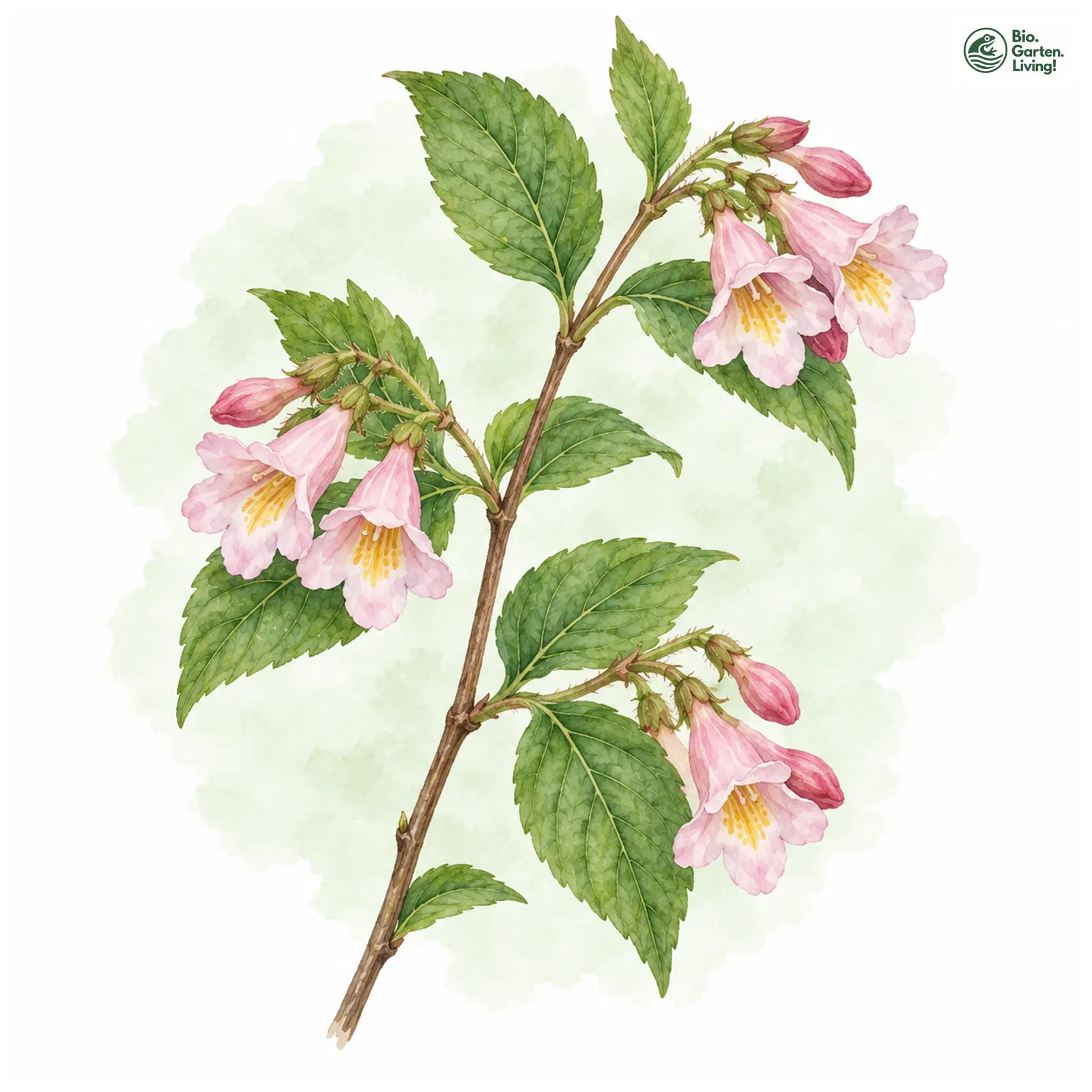 Aquarellzeichnung: Perlmuttstrauch (Kolkwitzia amabilis)