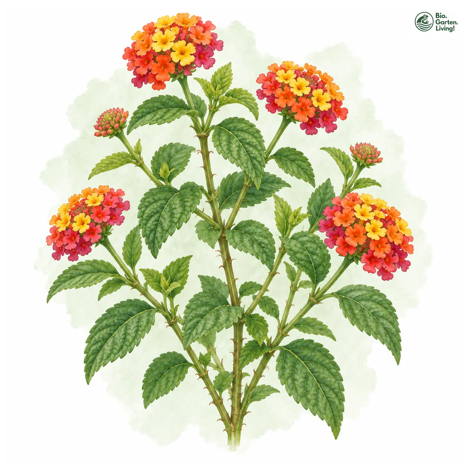 Aquarellzeichnung: Wandelröschen (Lantana camara)