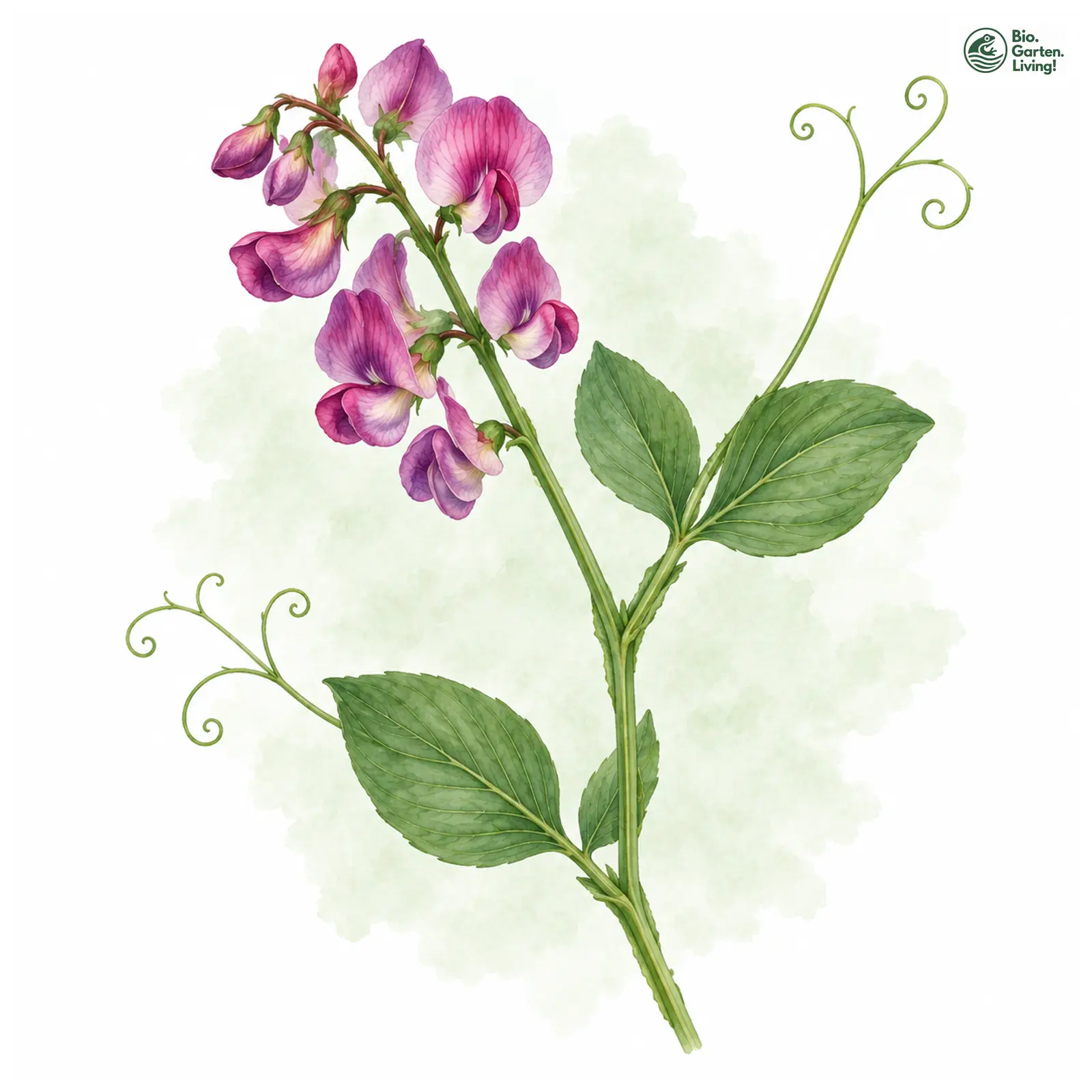 Aquarellzeichnung: Breitblättrige Platterbse (Lathyrus latifolius)