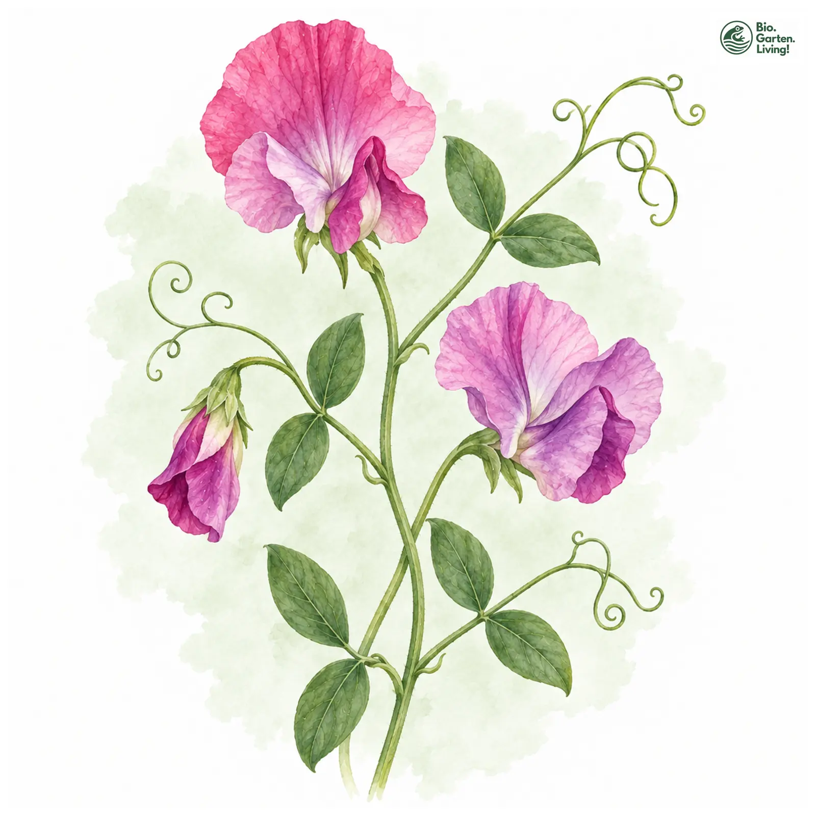 Aquarellzeichnung: Duftende Platterbse (Lathyrus odoratus)