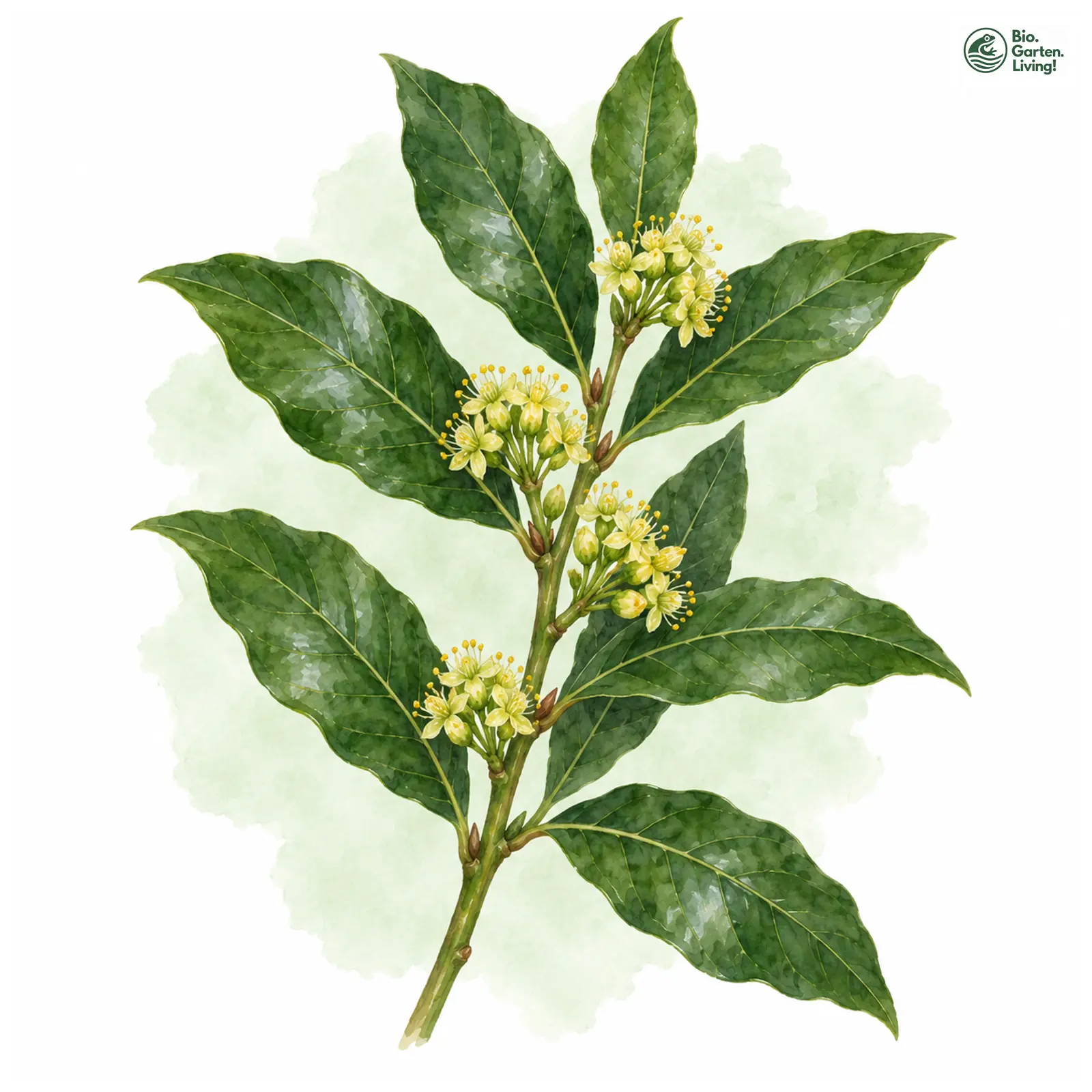 Aquarellzeichnung: Echter Lorbeer (Laurus nobilis)