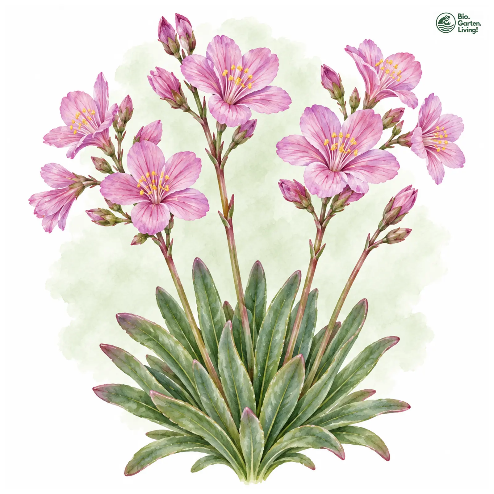 Aquarellzeichnung: Gewöhnliche Bitterwurz (Lewisia cotyledon)