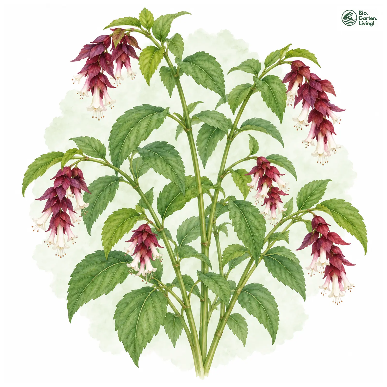 Aquarellzeichnung: Schöne Lycesterie (Leycesteria formosa)