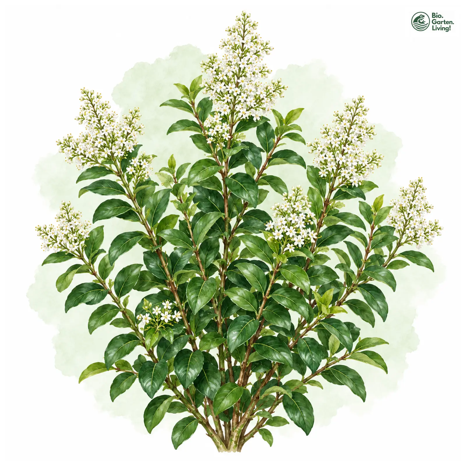 Aquarellzeichnung: Japanischer Liguster (Ligustrum japonicum)