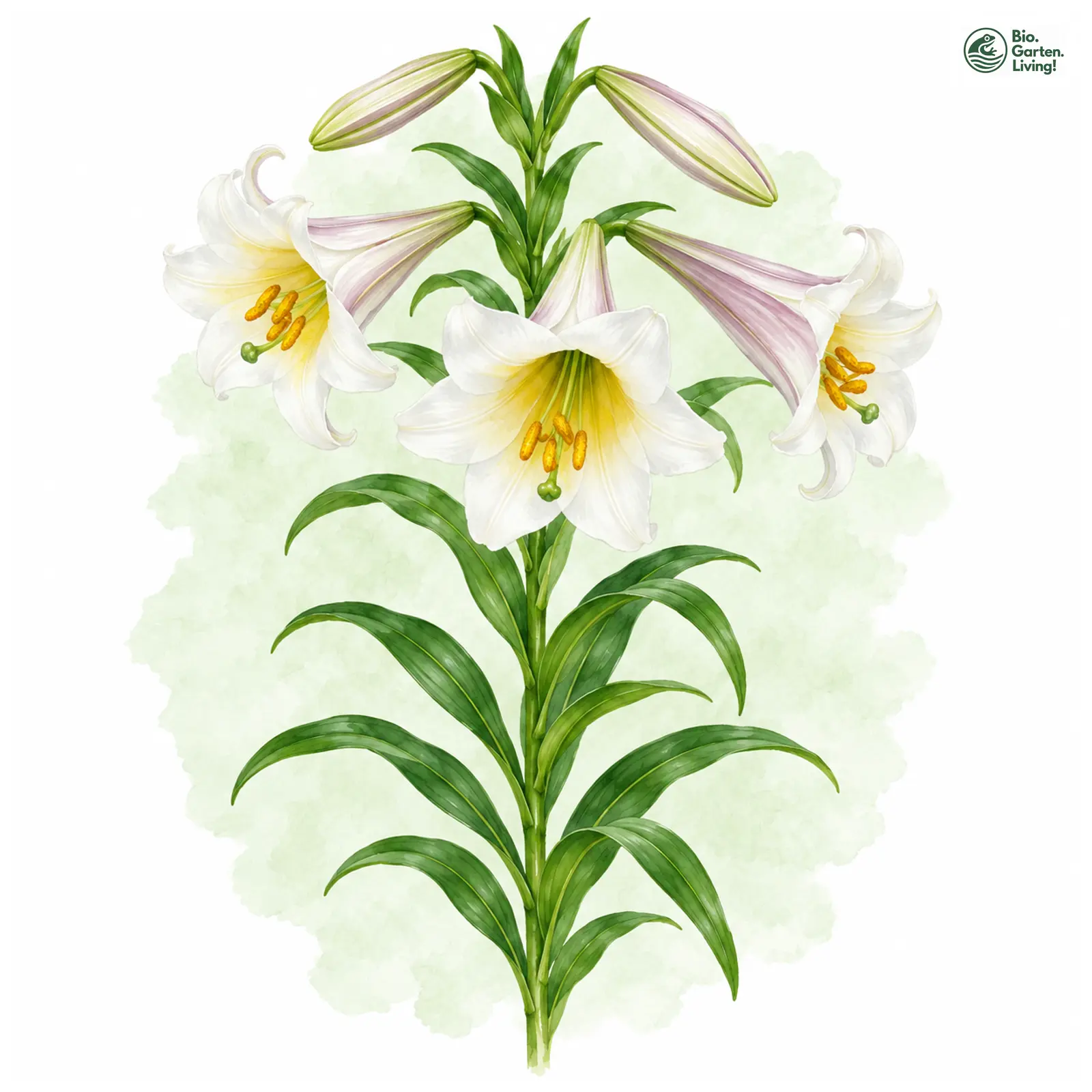 Aquarellzeichnung: Königs-Lilie (Lilium regale)