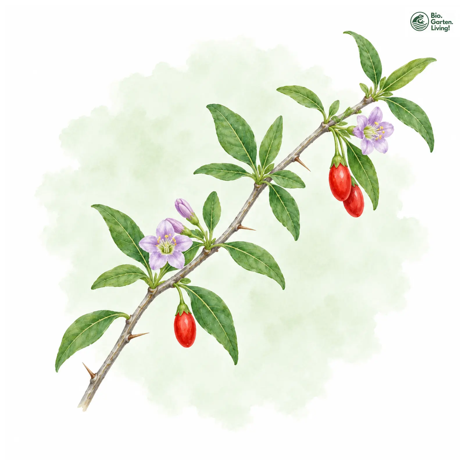 Aquarellzeichnung: Gojibeere (Lycium chinense)