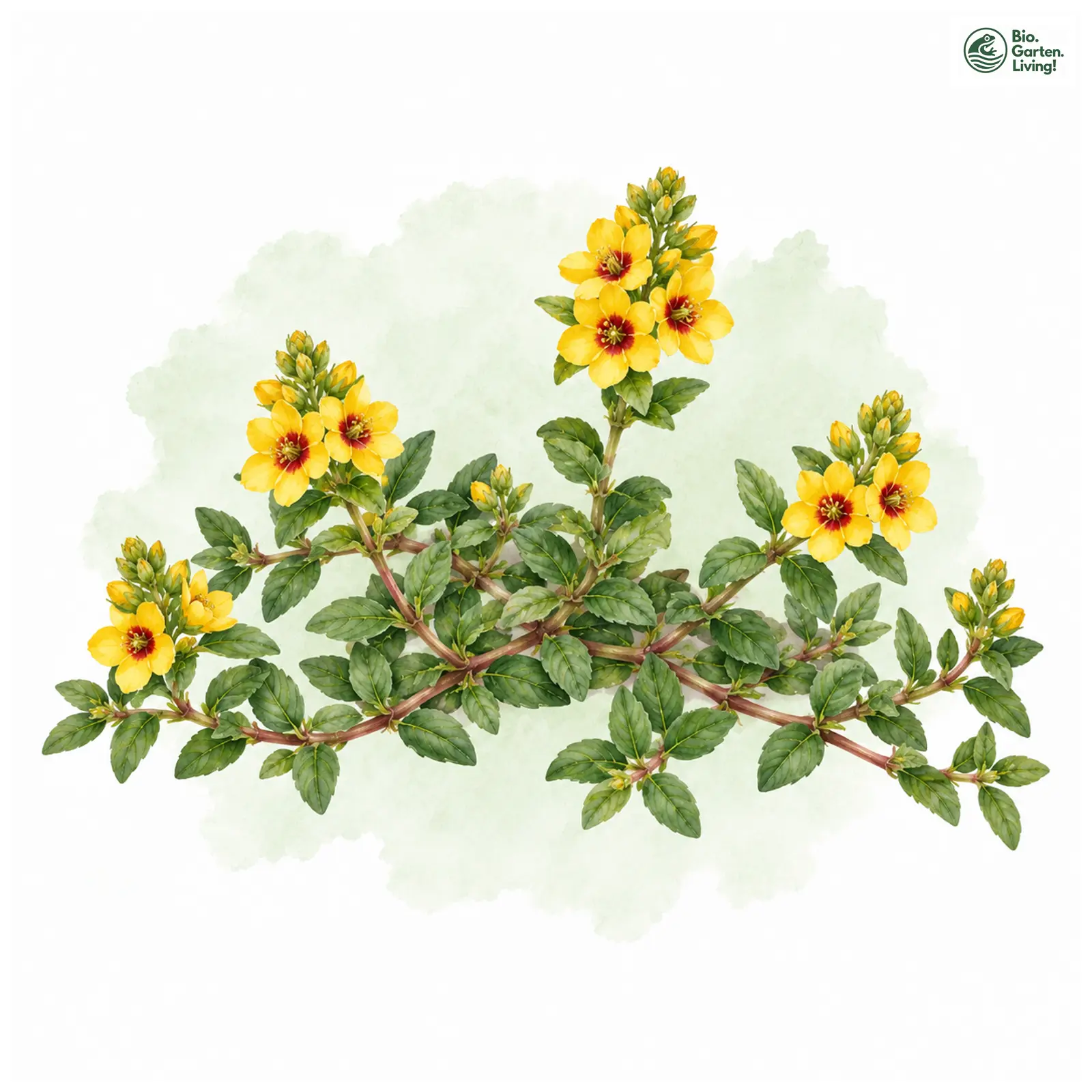 Aquarellzeichnung: Gedrängtblütiger Gilbweiderich (Lysimachia congestiflora)