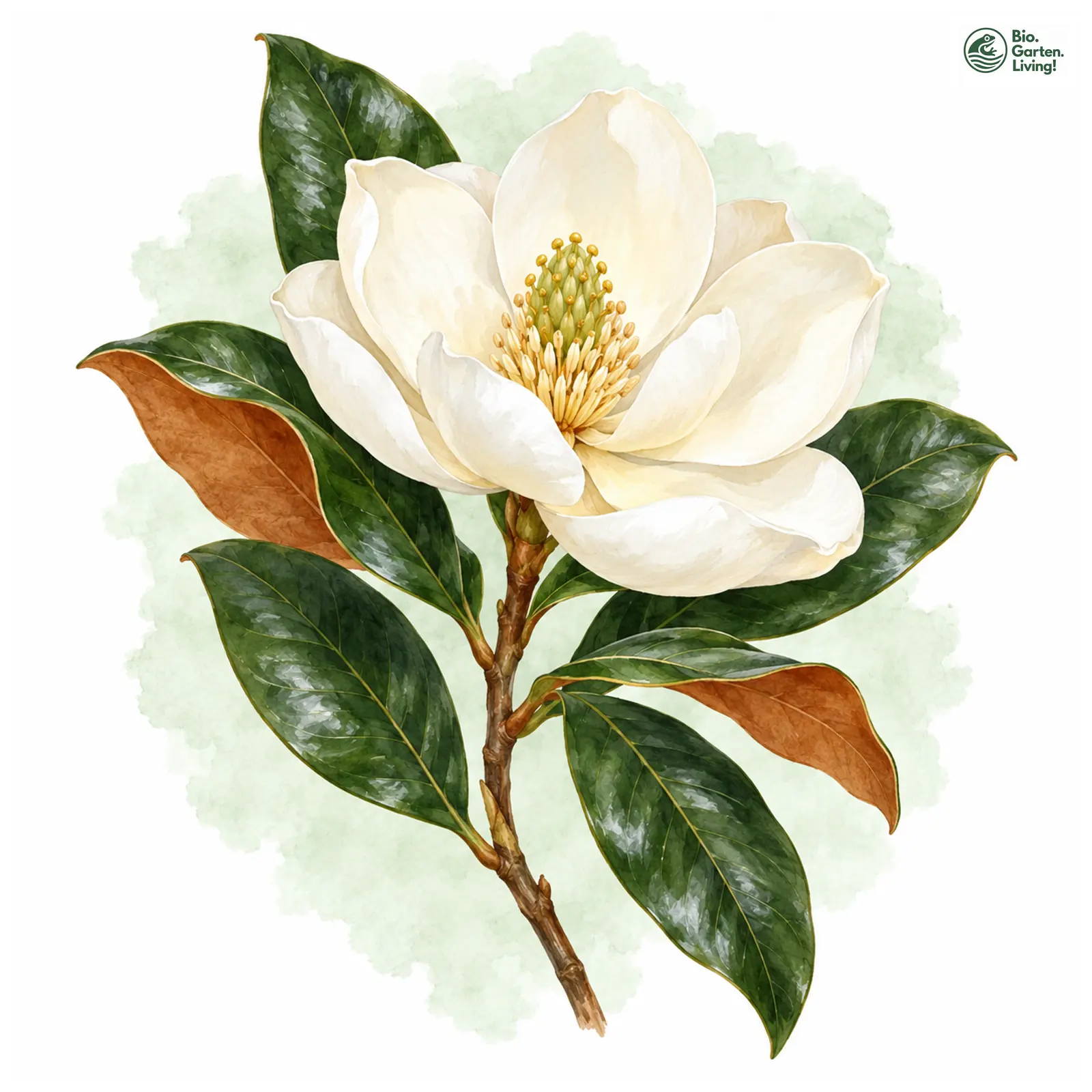 Aquarellzeichnung: Immergrüne Magnolie (Magnolia grandiflora)
