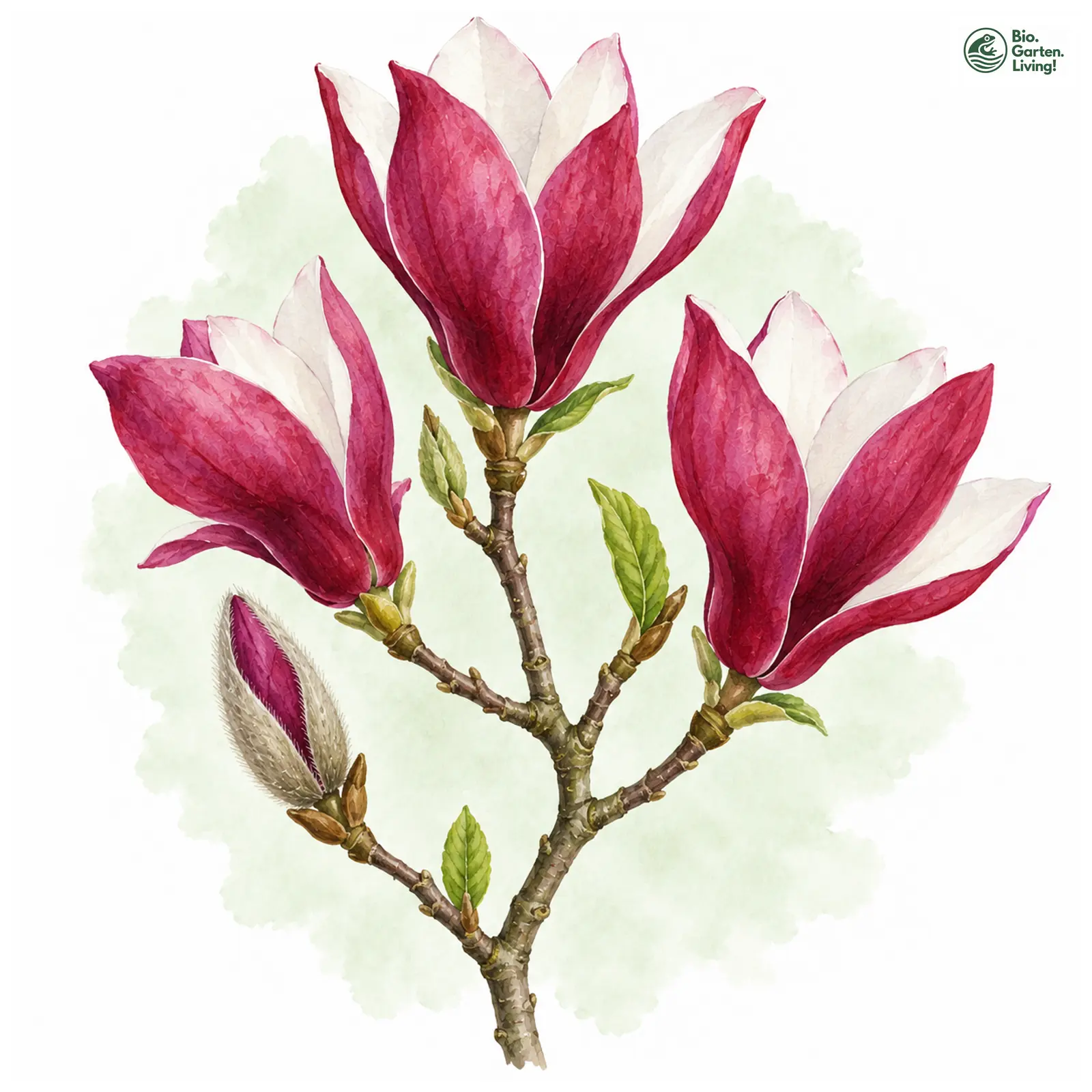Aquarellzeichnung: Purpur-Magnolie (Magnolia liliiflora)