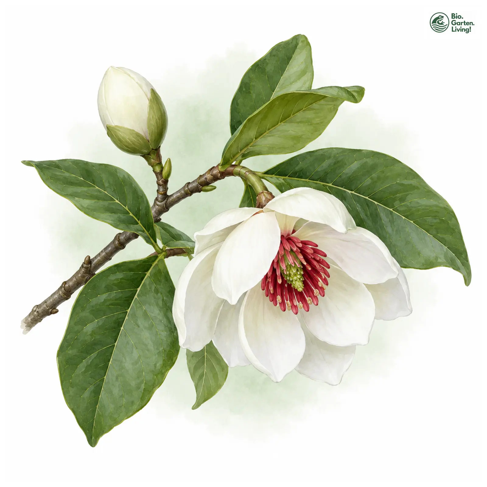 Aquarellzeichnung: Sommer-Magnolie (Magnolia sieboldii)