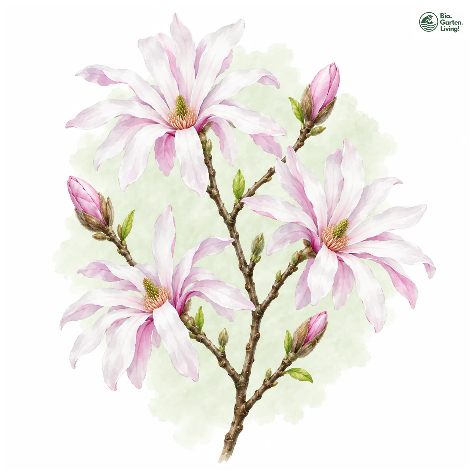 Aquarellzeichnung: Baumartige Stern-Magnolie (Magnolia × loebneri)