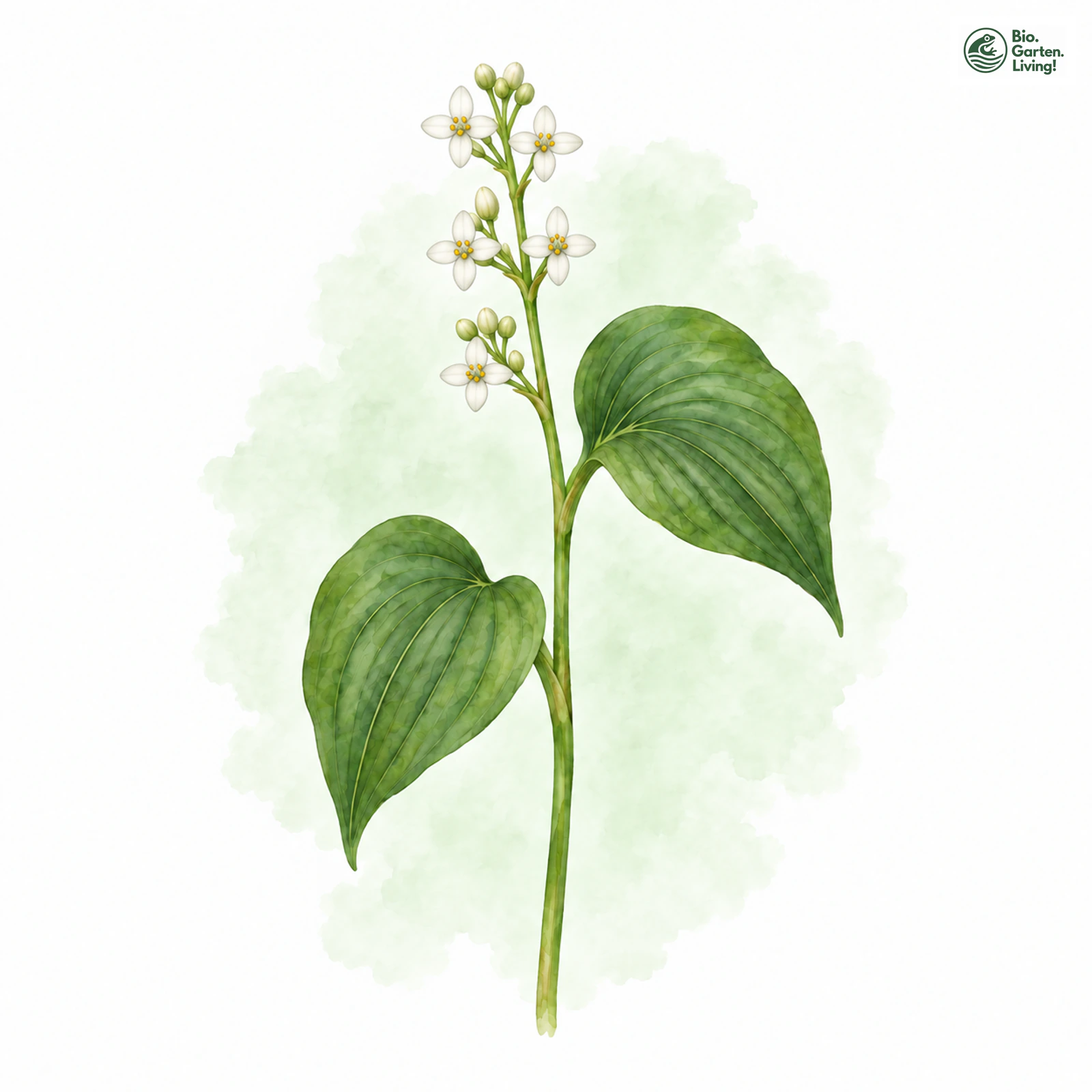 Aquarellzeichnung: Zweiblättrige Schattenblume (Maianthemum bifolium)