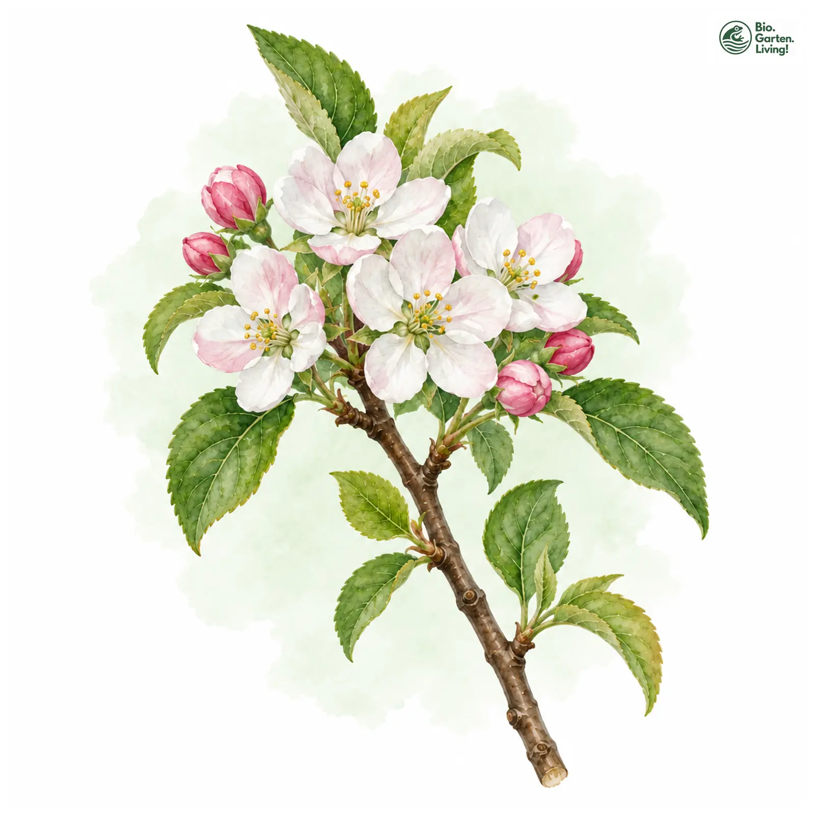 Aquarellzeichnung: Kulturapfel (Malus domestica)