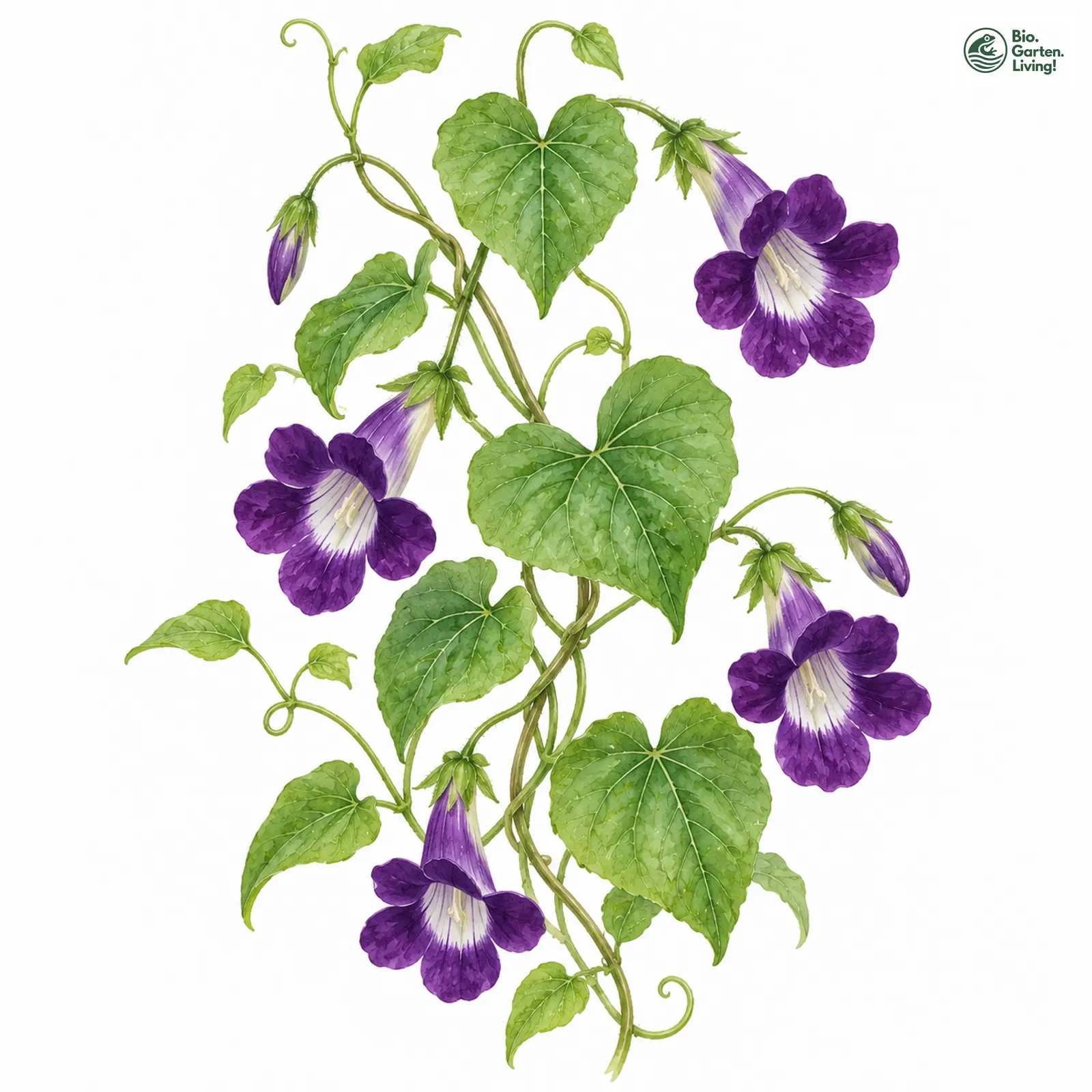 Aquarellzeichnung: Kletterndes Löwenmaul (Maurandya scandens)