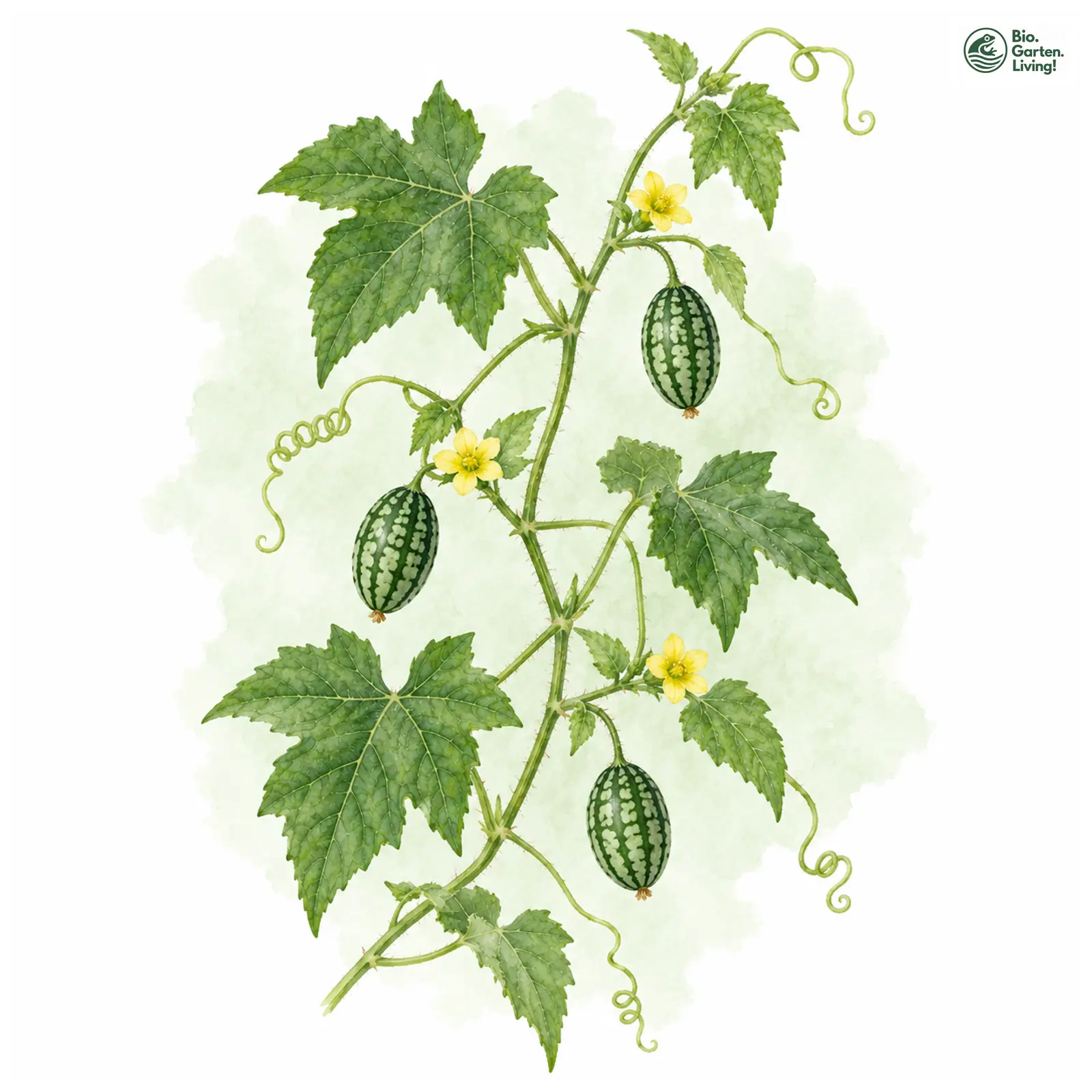 Aquarellzeichnung: Cocktailgurke (Melothria scabra)