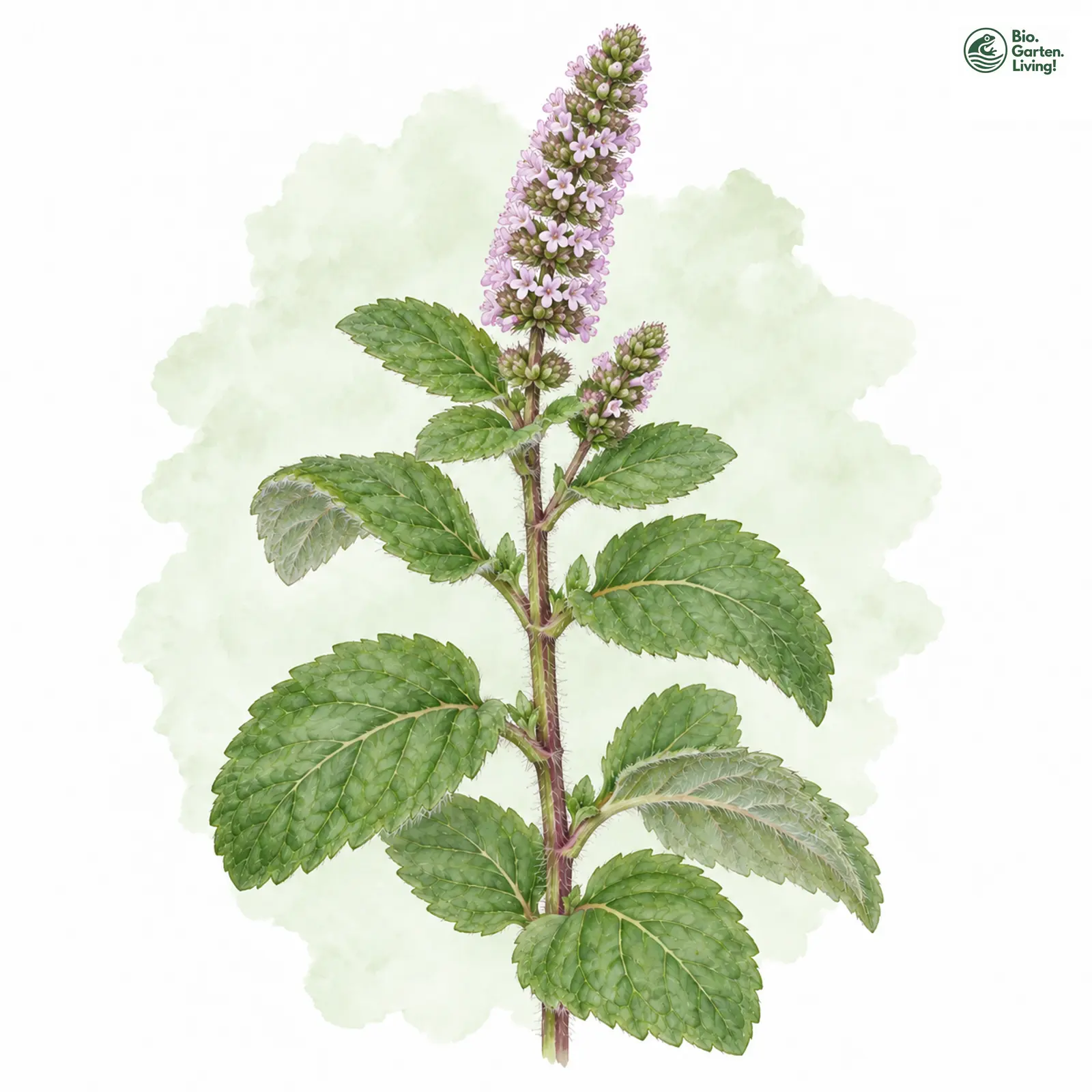 Aquarellzeichnung: Falsche Apfel-Minze (Mentha rotundifolia)