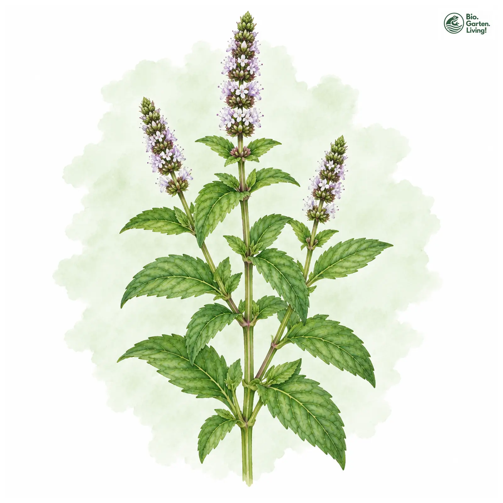 Aquarellzeichnung: Grüne Minze (Mentha spicata)