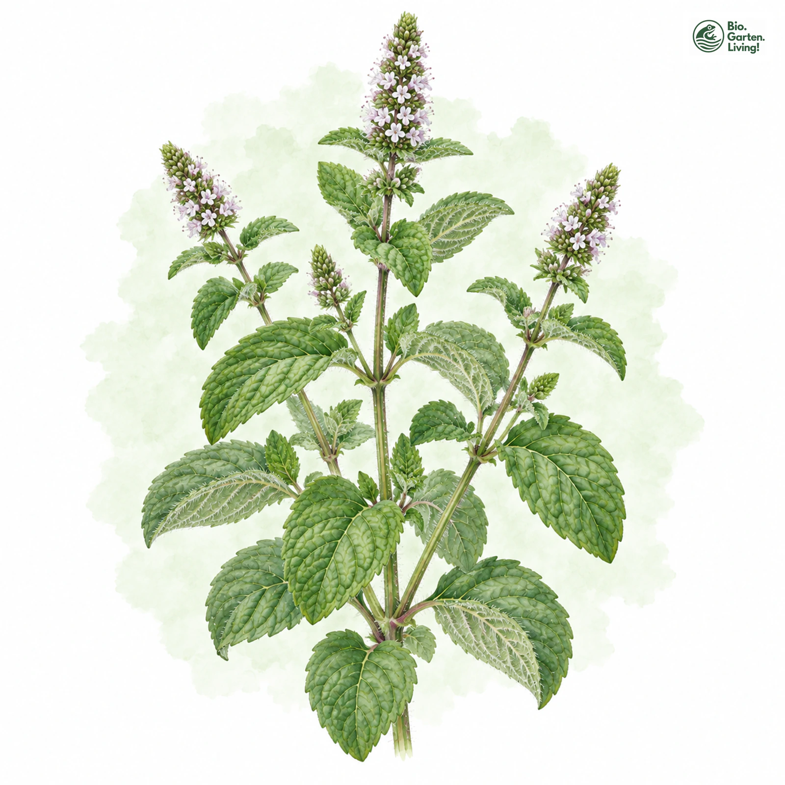 Aquarellzeichnung: Liebliche Minze (Mentha suavis)
