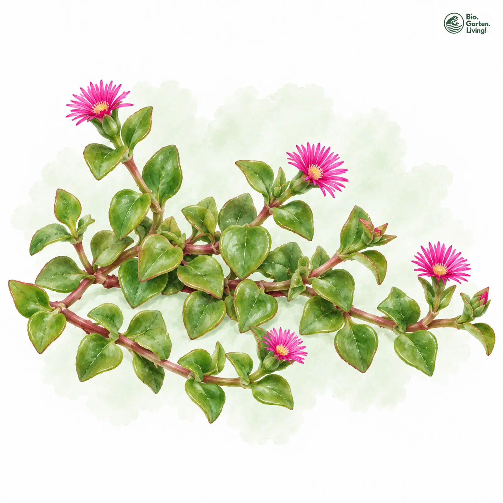 Aquarellzeichnung: Ausdauerndes Eiskraut (Mesembryanthemum cordifolium)