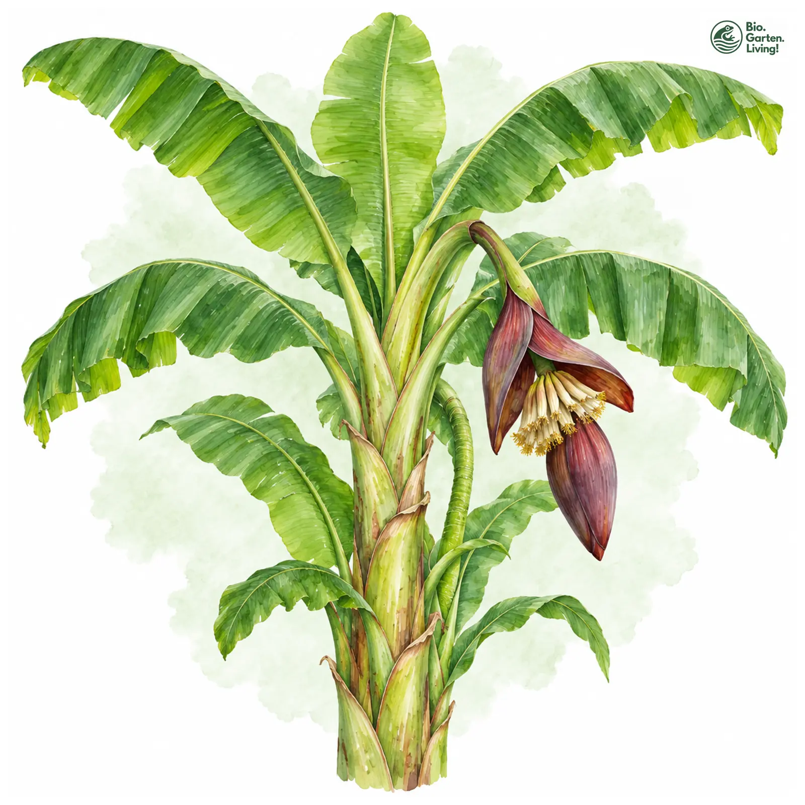 Aquarellzeichnung: Japanische Faserbanane (Musa basjoo)