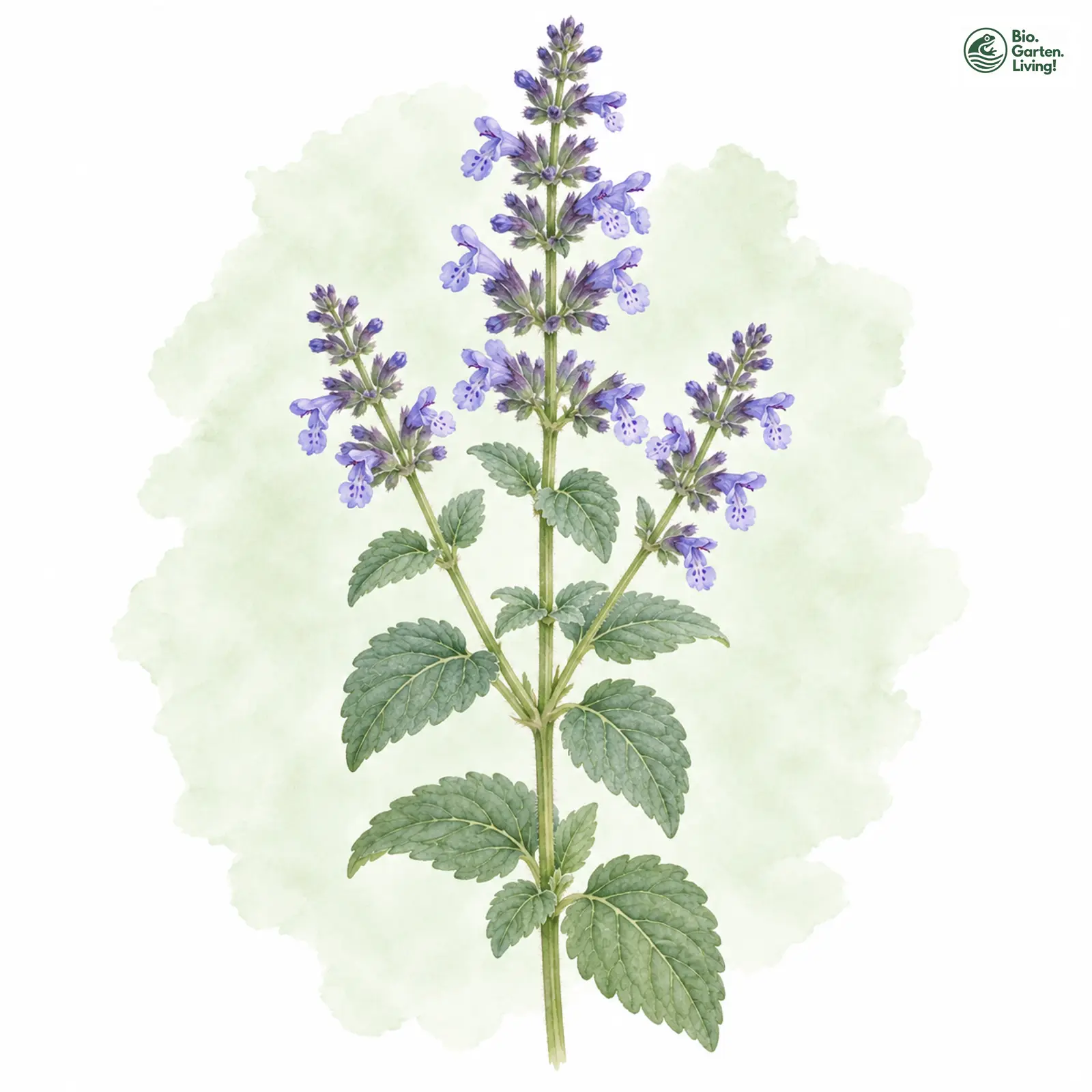 Aquarellzeichnung: Blaue Katzenminze (Nepeta × faassenii)