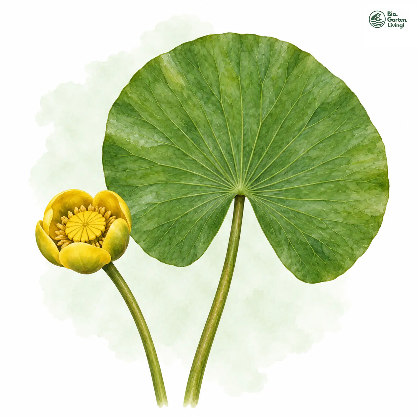Aquarellzeichnung: Mittlere Teichrose (Nuphar spenneriana)
