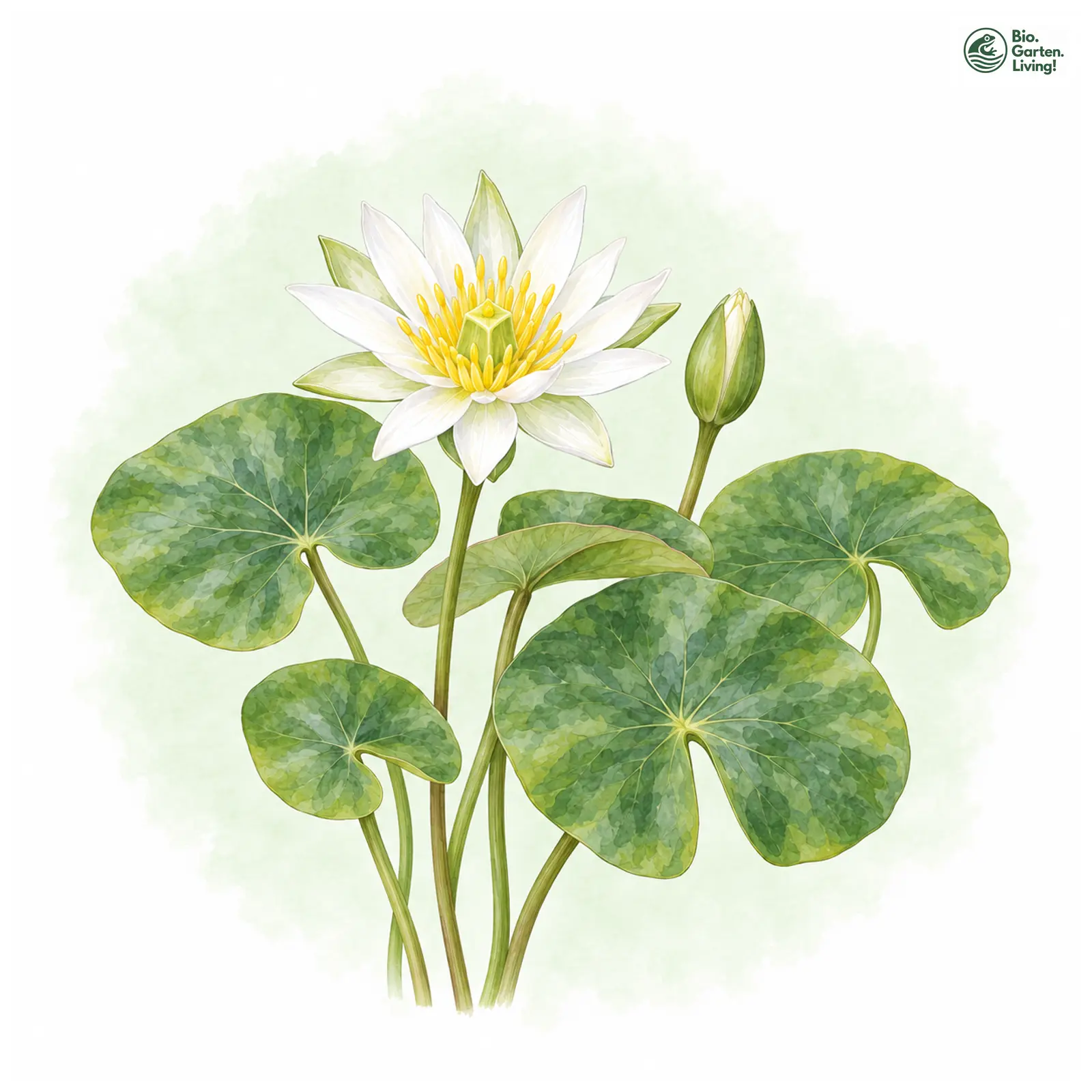 Aquarellzeichnung: Zwerg-Seerose (Nymphaea tetragona)