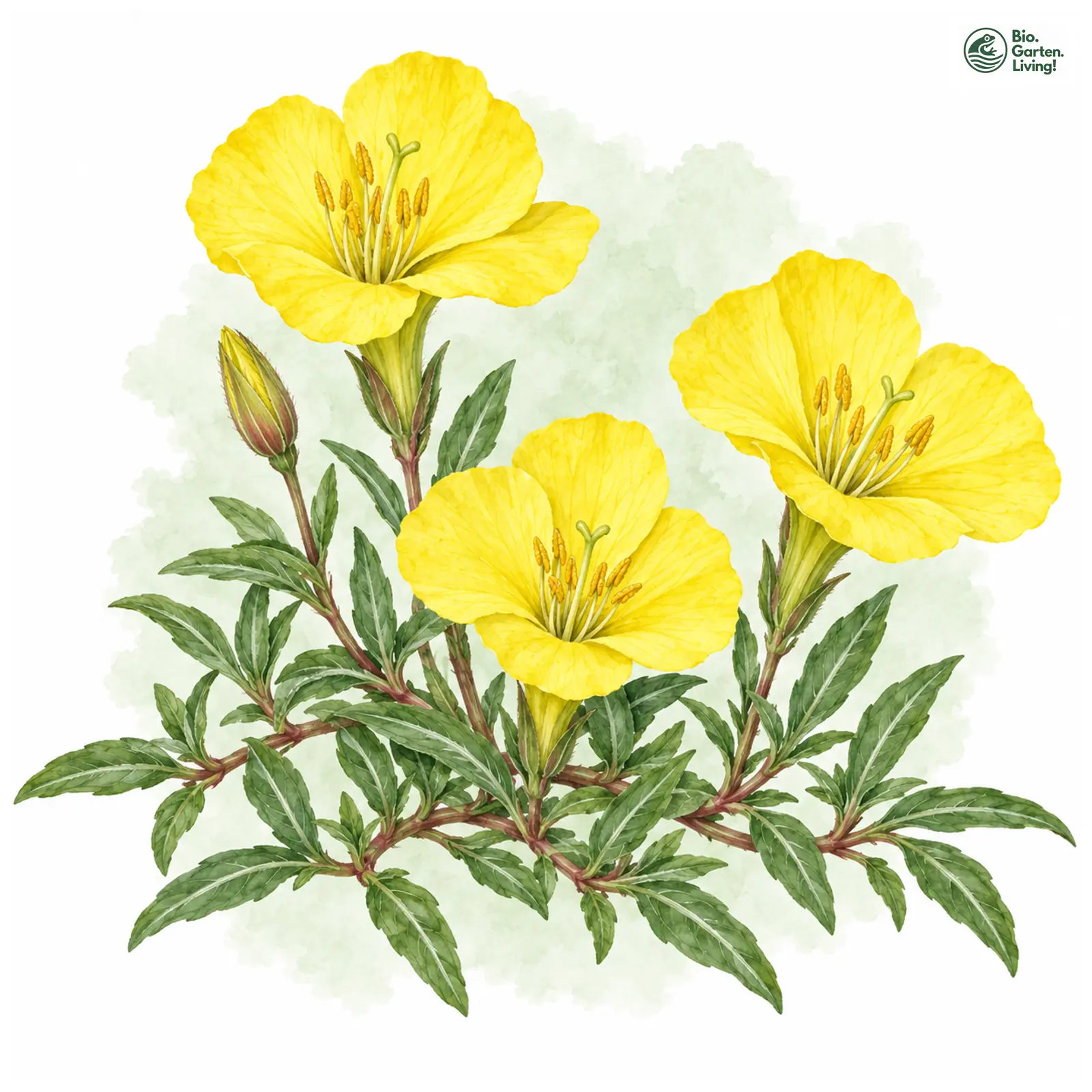 Aquarellzeichnung: Polster Nachtkerze (Oenothera macrocarpa)