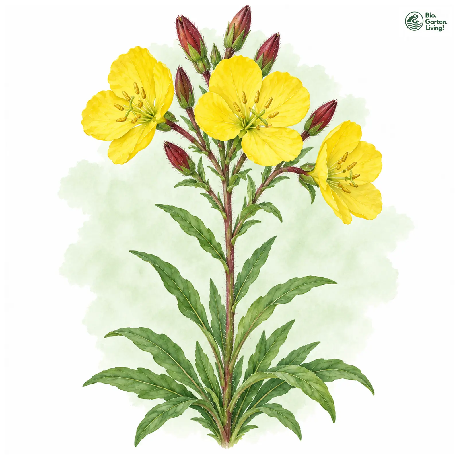 Aquarellzeichnung: Rotstängelige Nachtkerze (Oenothera tetragona)