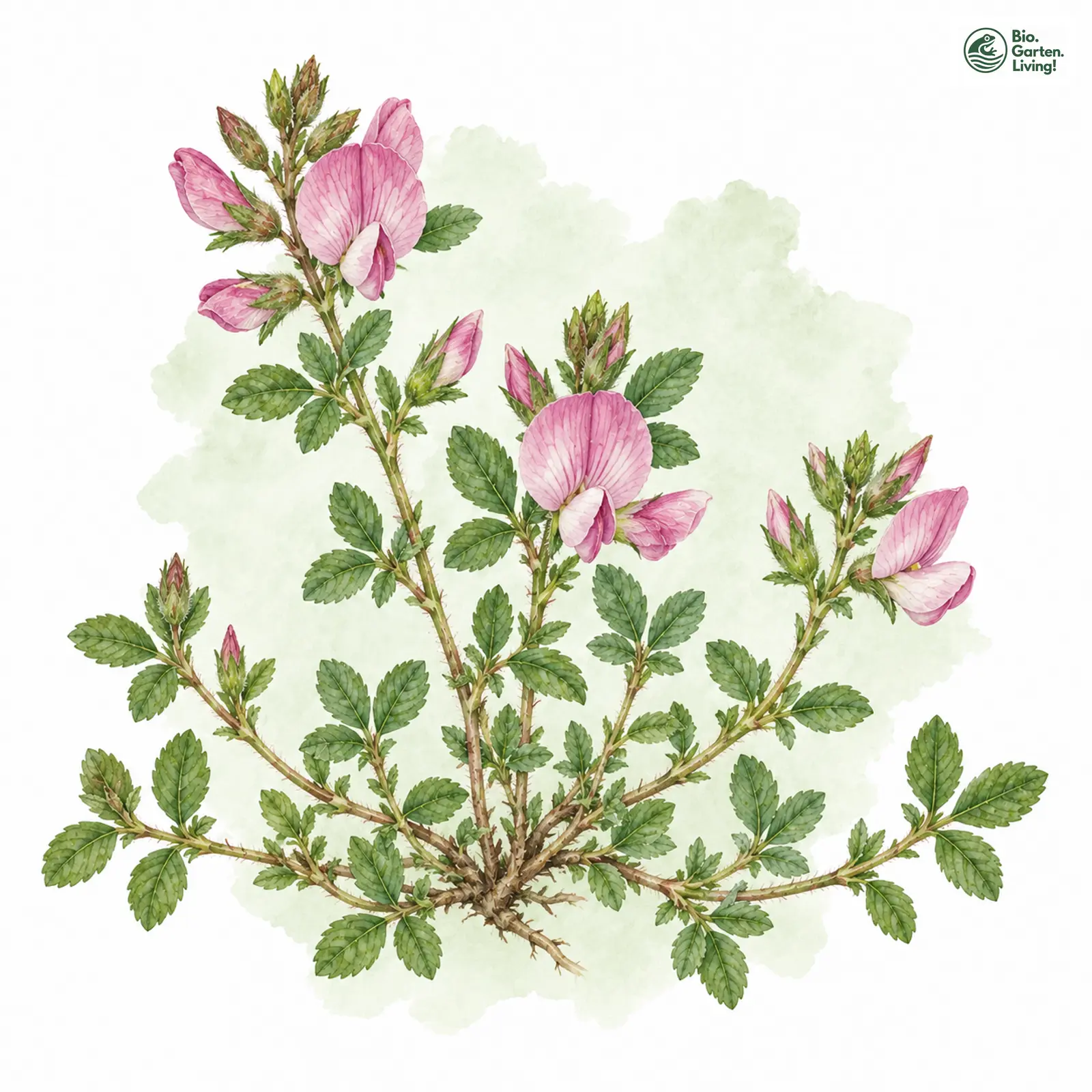 Aquarellzeichnung: Kriechende Hauhechel (Ononis repens)