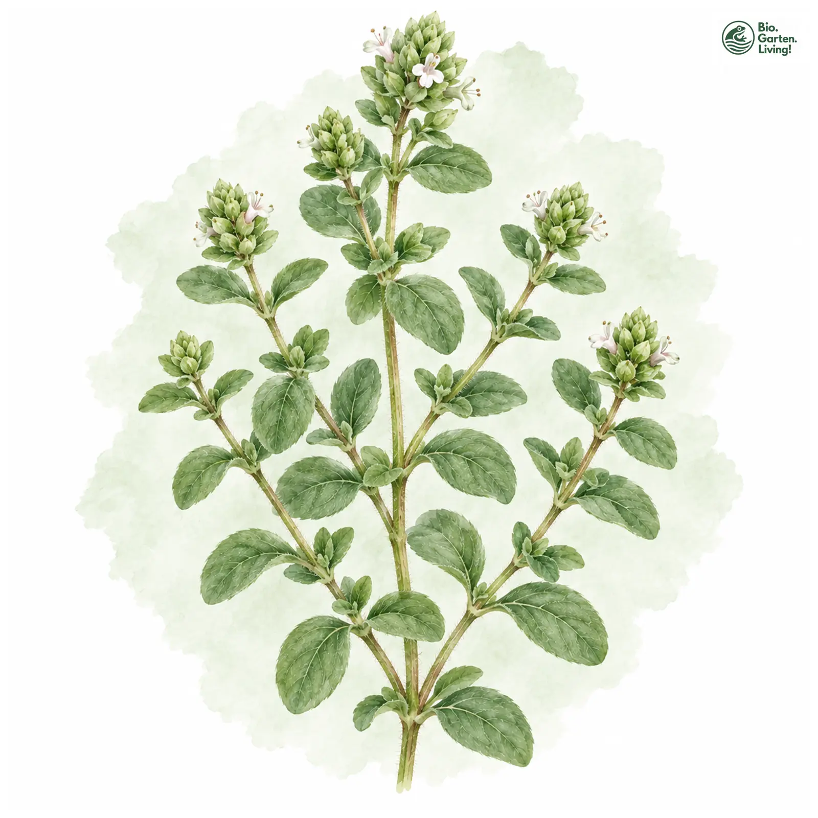 Aquarellzeichnung: Majoran (Origanum majorana)