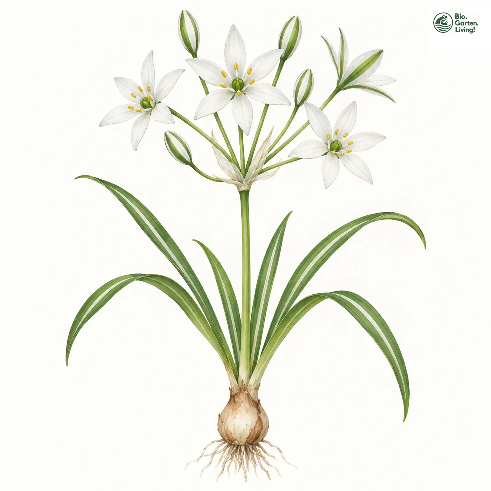 Aquarellzeichnung: Dolden-Milchstern (Ornithogalum umbellatum (im weiteren Sinne))