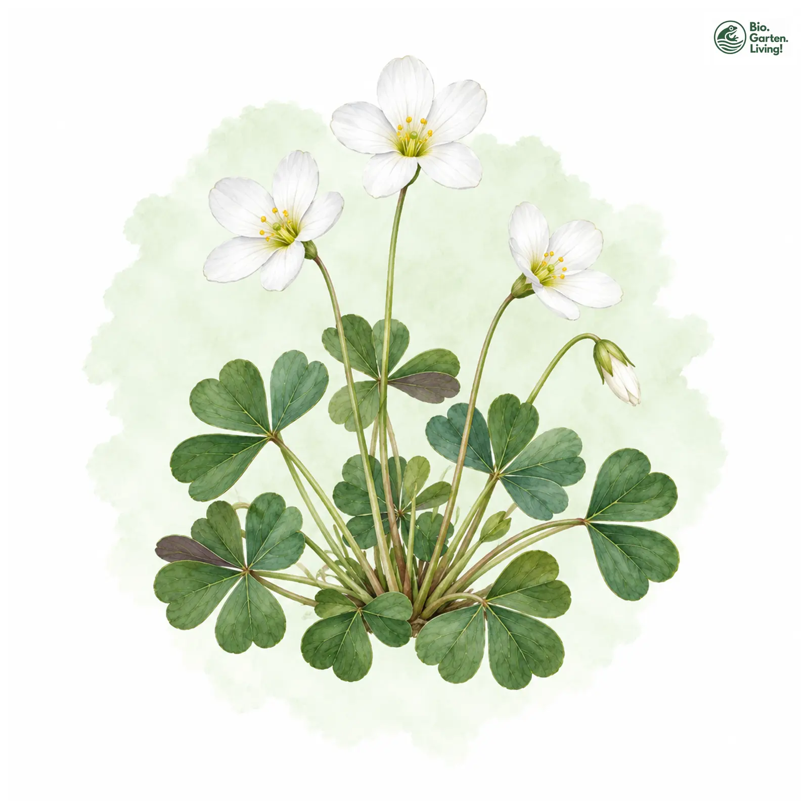Aquarellzeichnung: Schneeglöckchen-Sauerampfer (Oxalis magellanica)