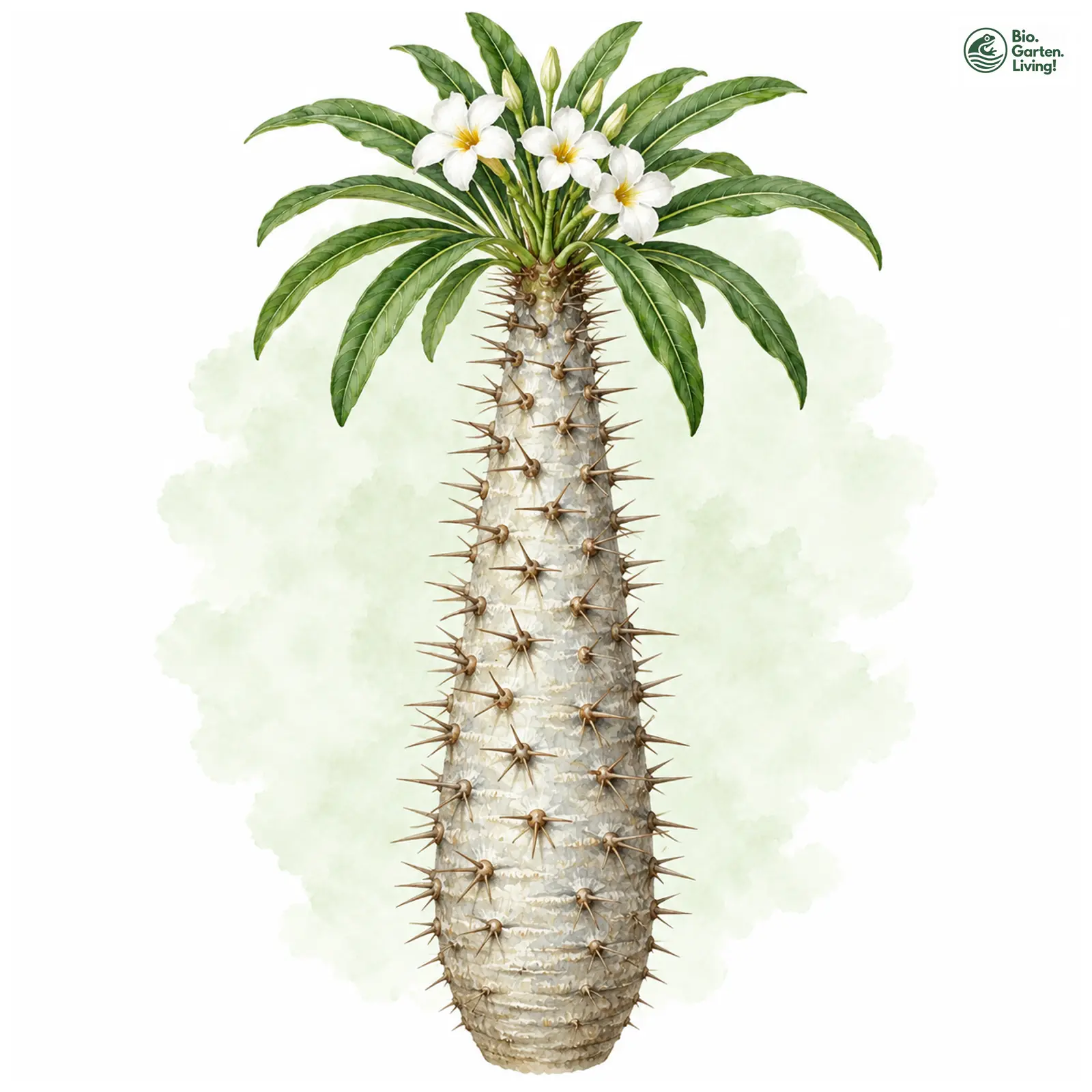 Aquarellzeichnung: Madagaskarpalme (Pachypodium lamerei)