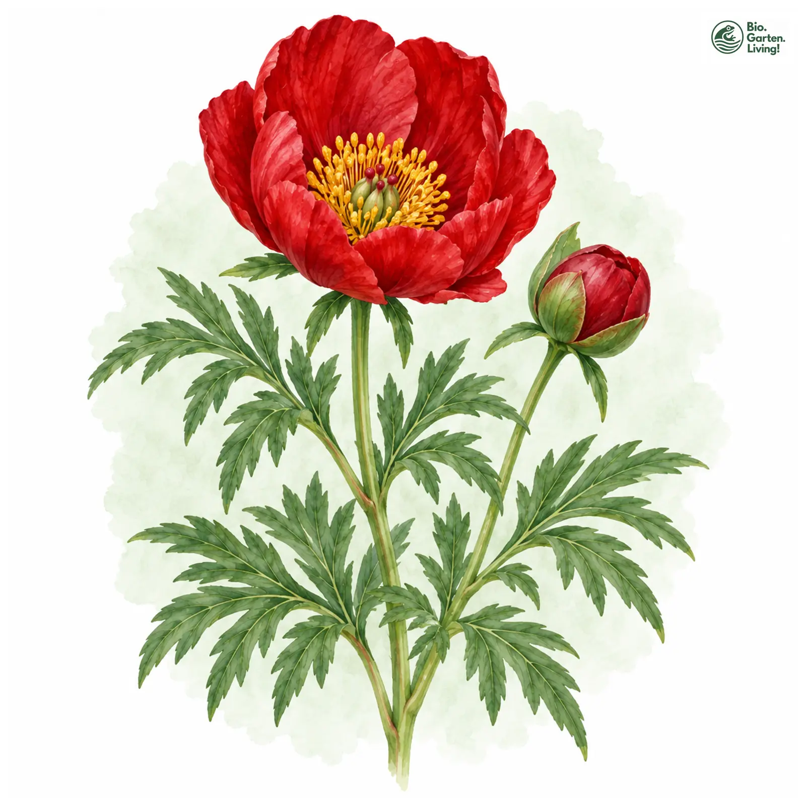 Aquarellzeichnung: Byzantinische Pfingstrose (Paeonia peregrina)