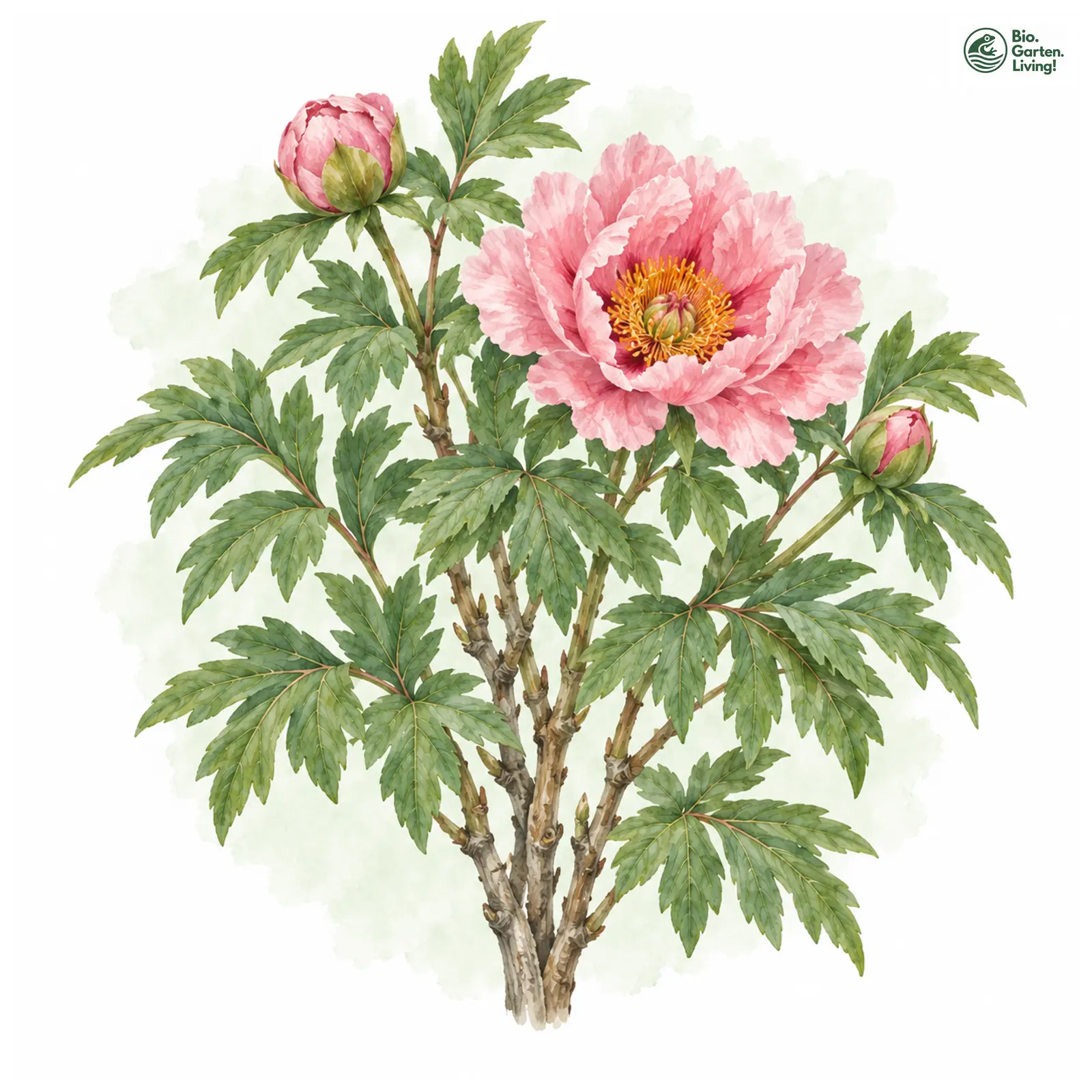 Aquarellzeichnung: Strauch-Päonie (Paeonia × suffruticosa)