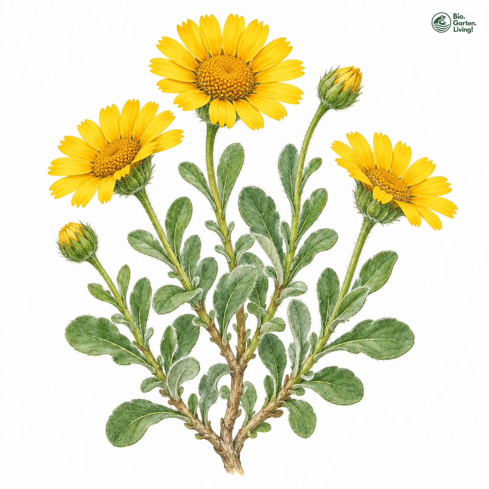 Aquarellzeichnung: Dukatenblume (Pallenis maritima)