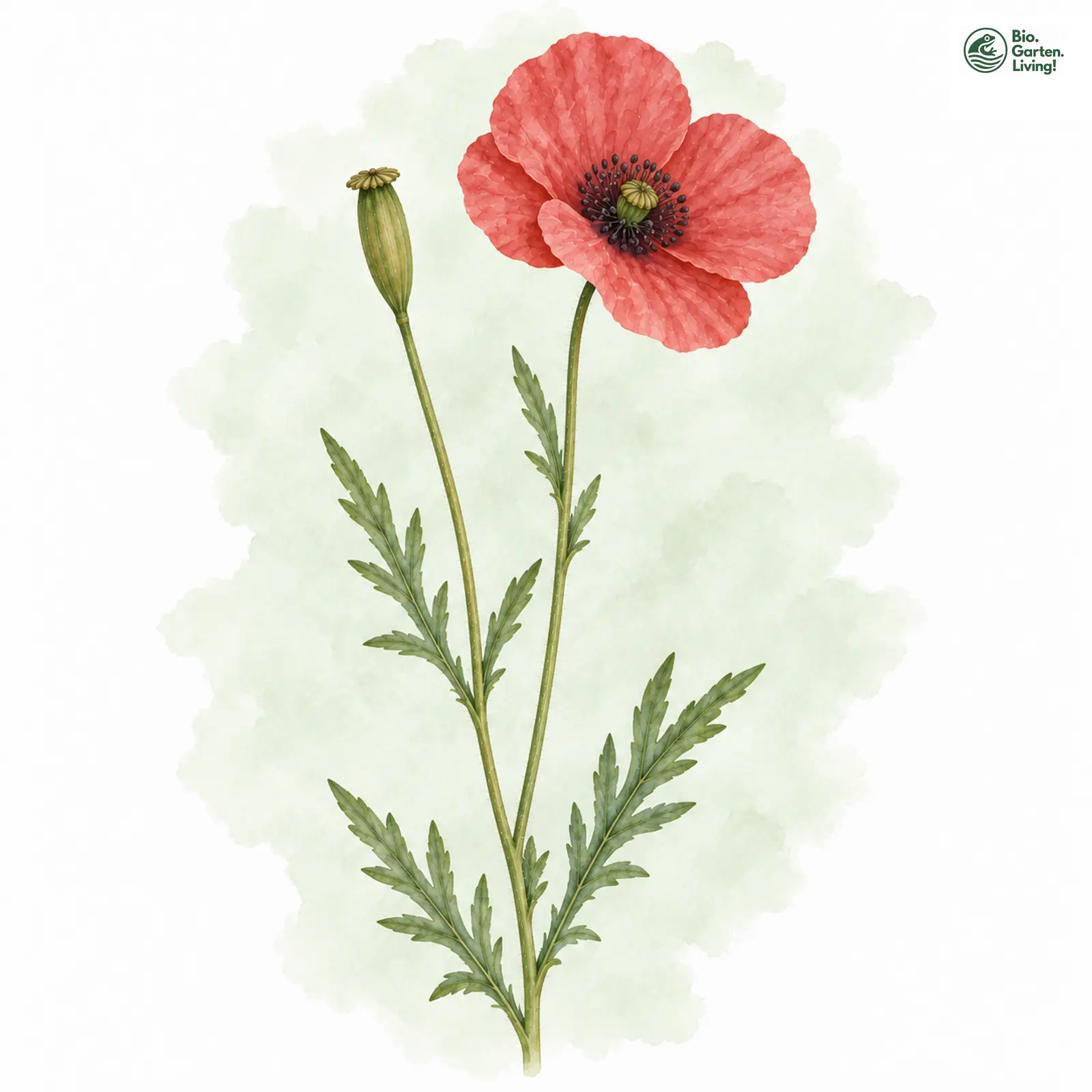 Aquarellzeichnung: Saat-Mohn (I. W. S.) (Papaver dubium (im weiteren Sinne))