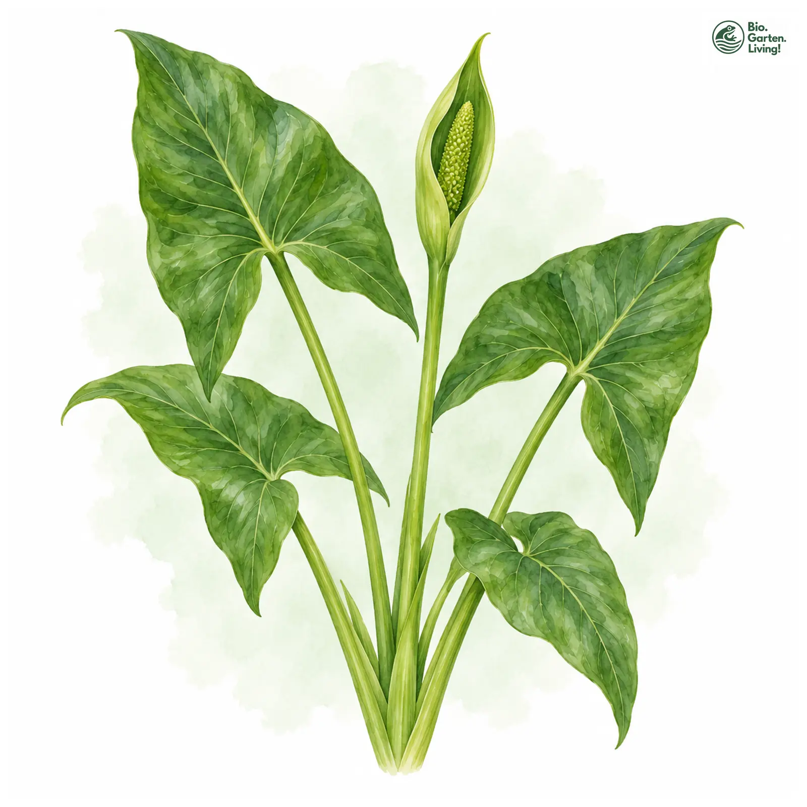 Aquarellzeichnung: Grüner Pfeilaron (Peltandra virginica)
