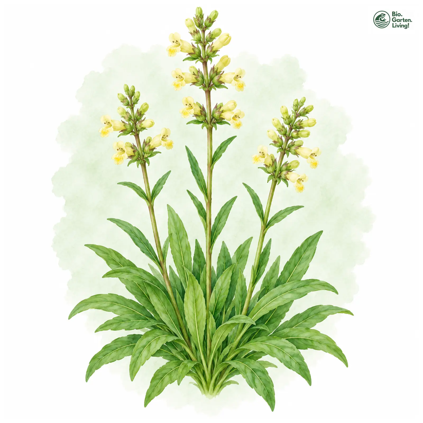 Aquarellzeichnung: Gelbblühender Bartfaden (Penstemon confertus)