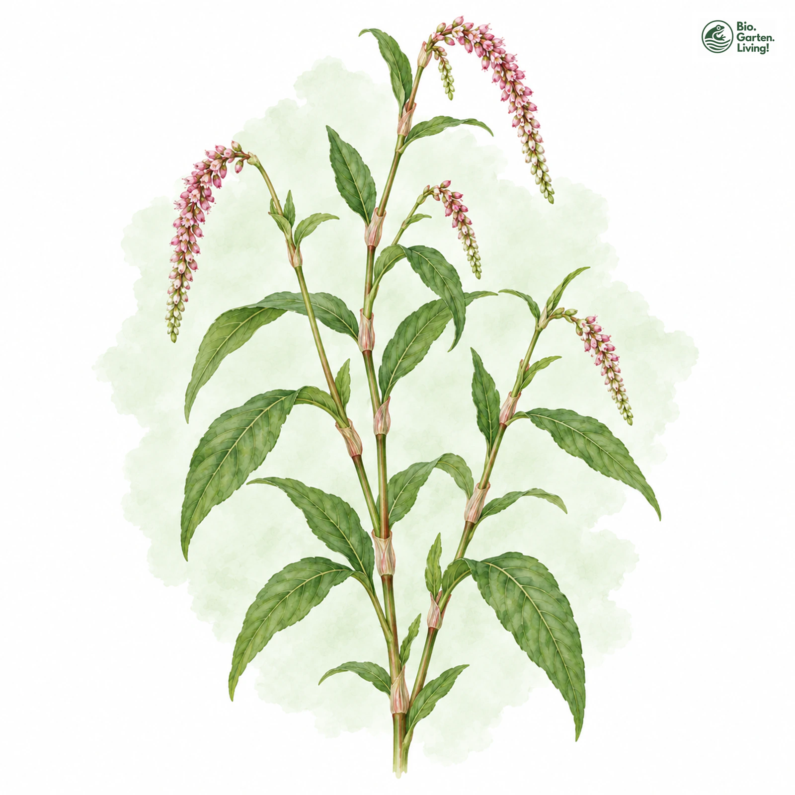 Aquarellzeichnung: Milder Knöterich (Persicaria mitis)